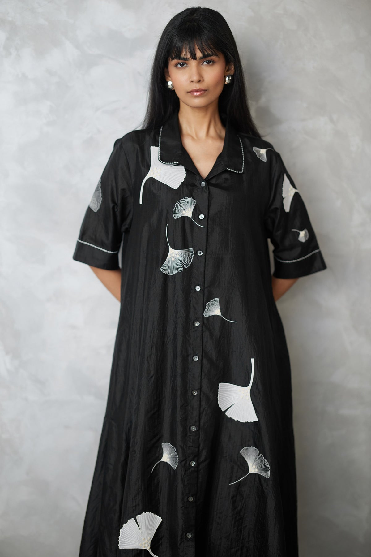 Ginkgo Crushed Silk Shirt Dress