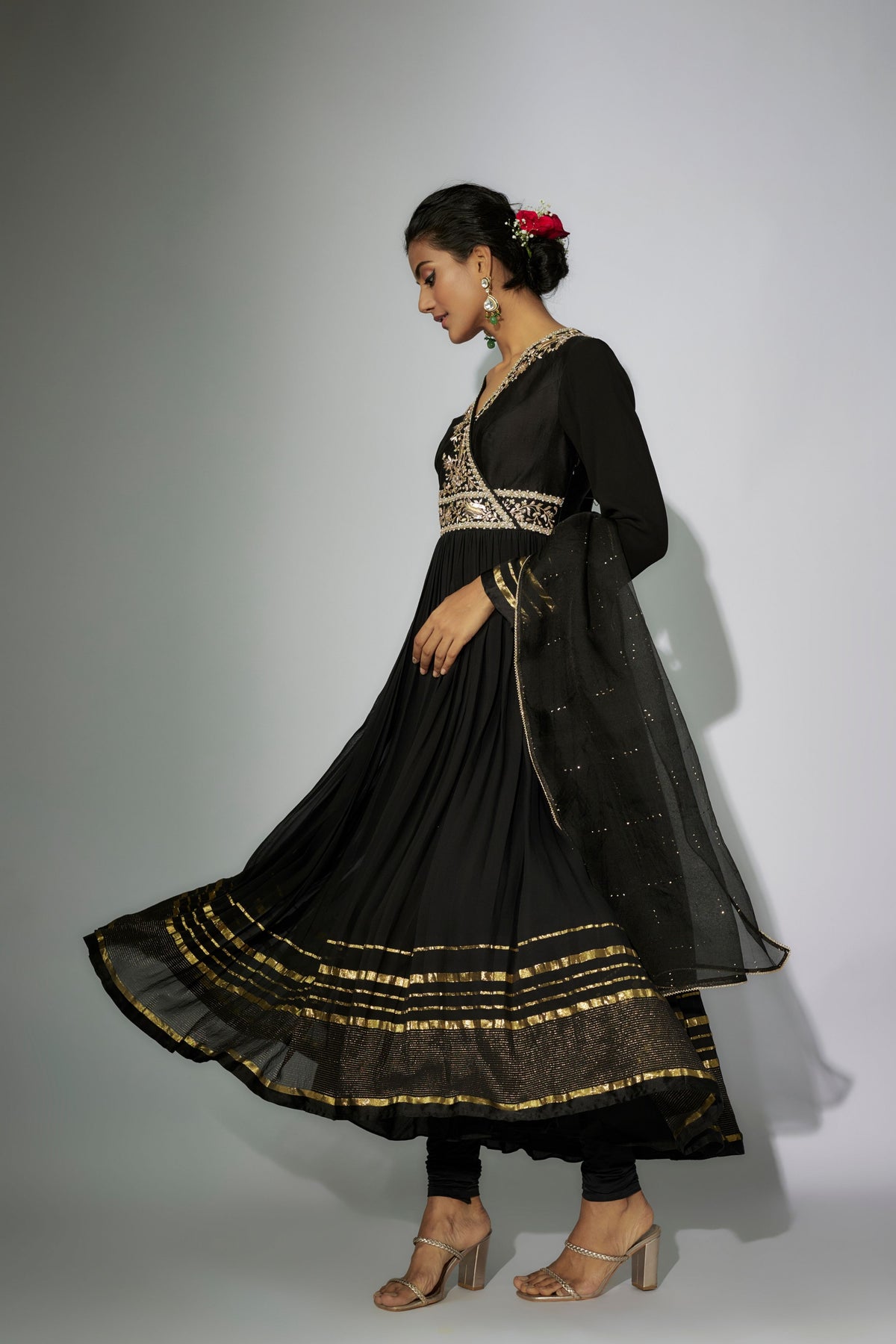 Black Embroidered Anarkali Set