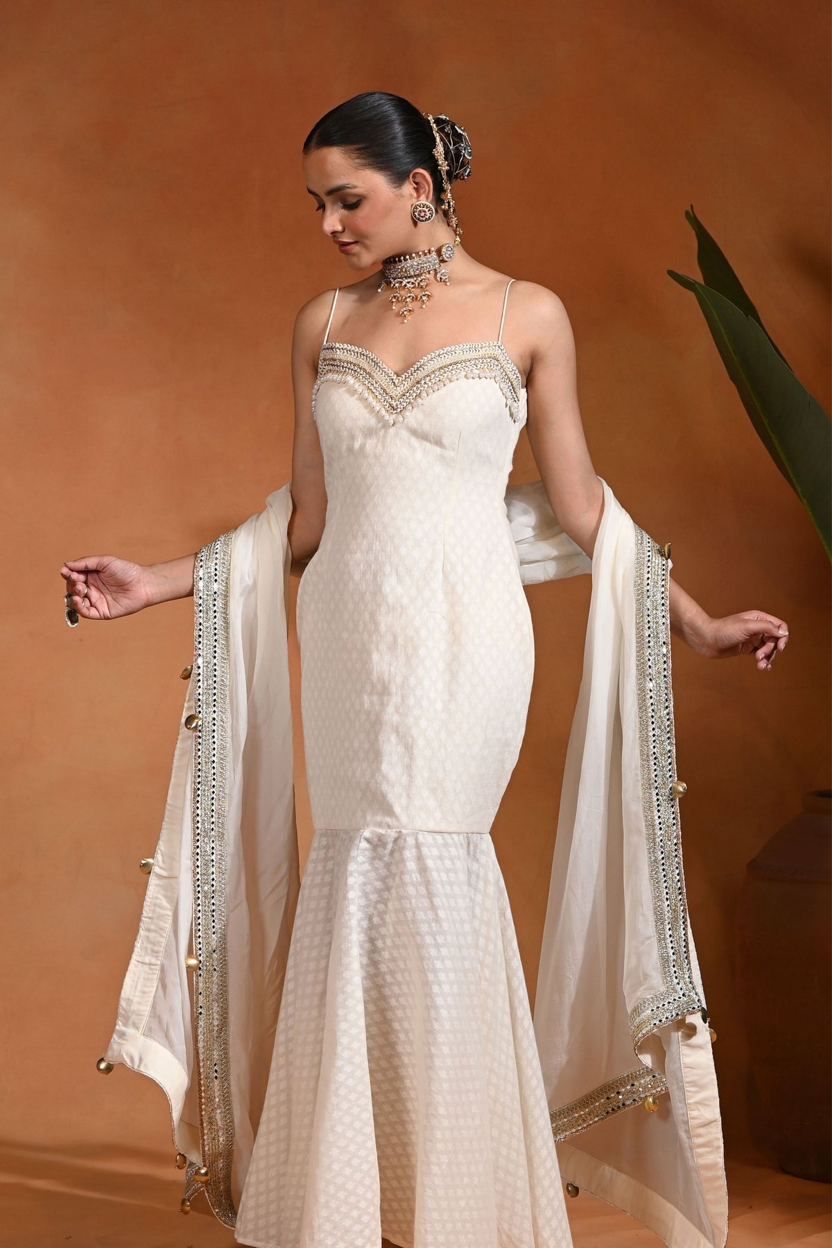 Ivory Gold Saaj Gown