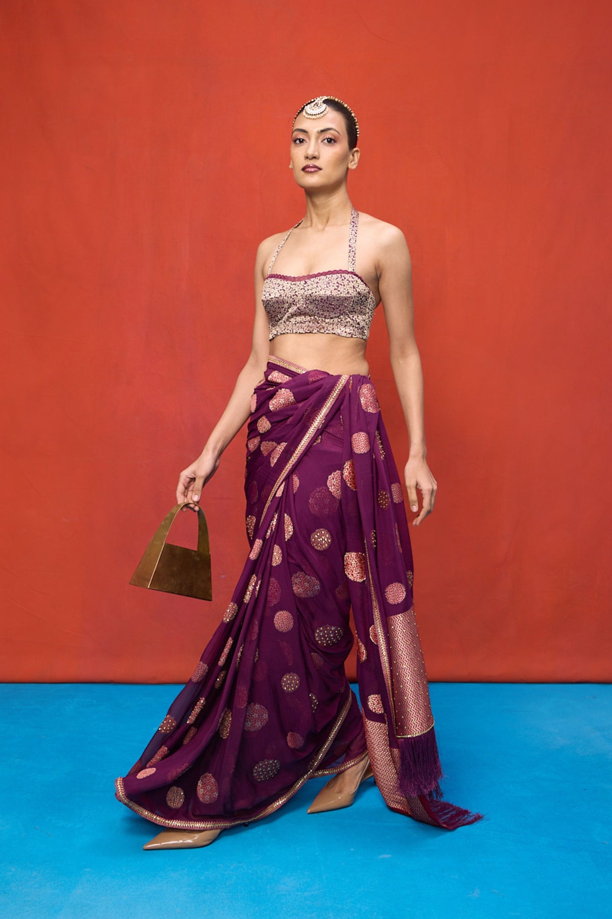 Handwoven Wine Chiffon Banarasi Saree