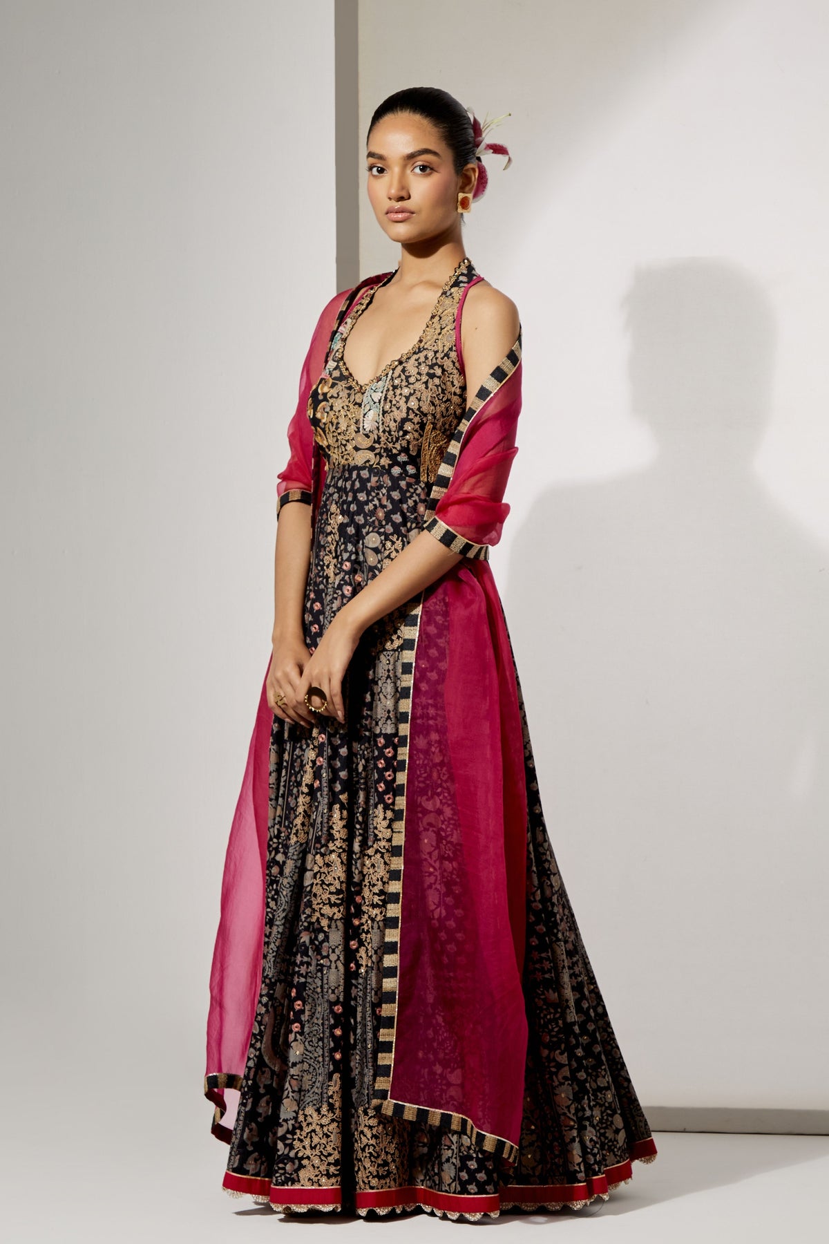 Noir Silk Anarkali Set