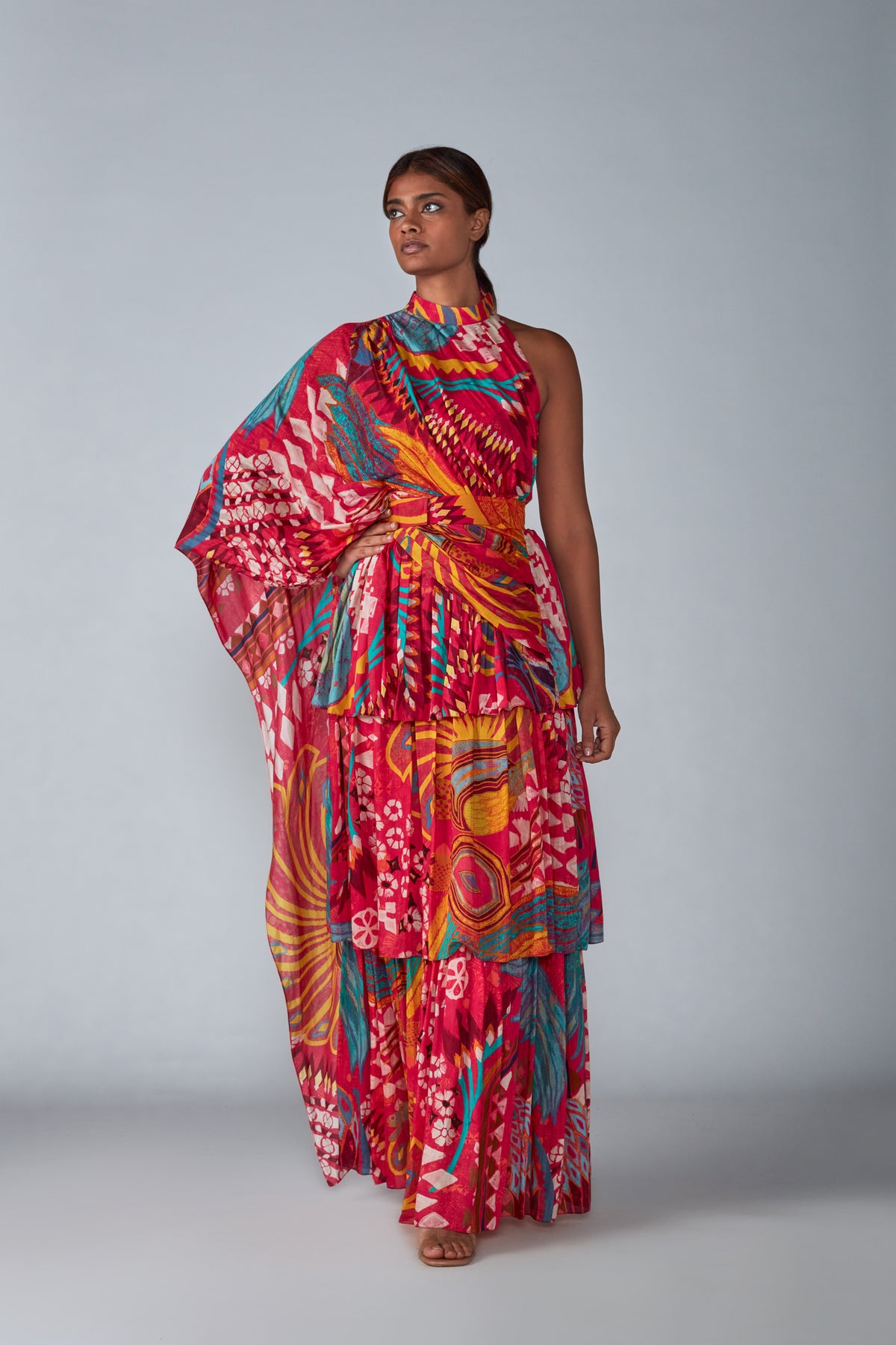 Pink Printed Draped Dress
