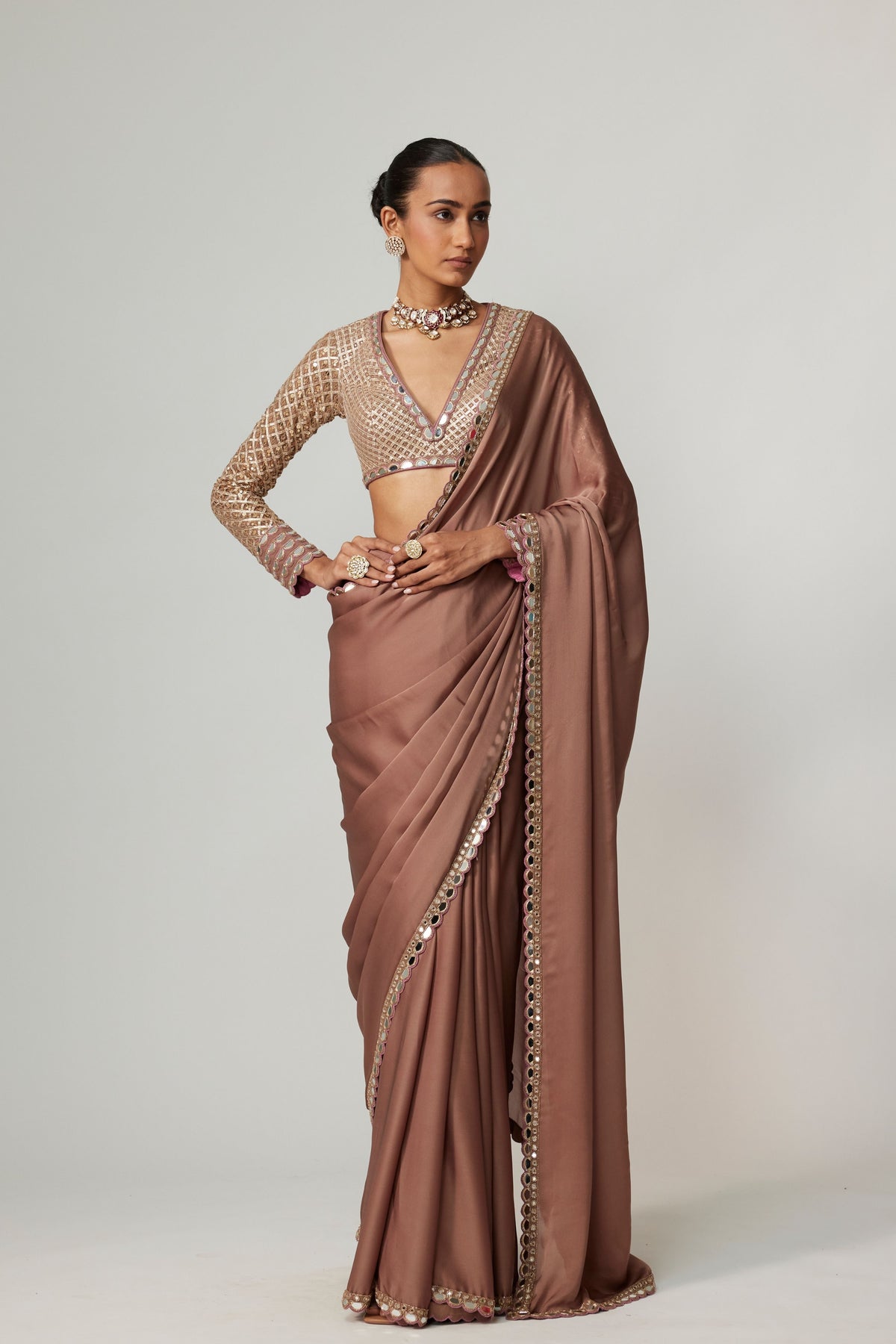 Deep Beige Saree Set