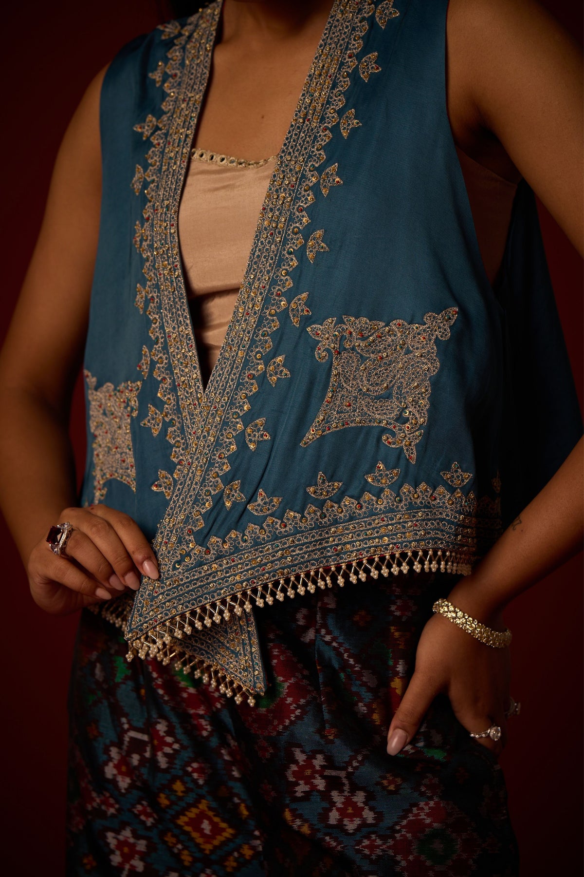 Ivory Asymmetrical Marodi Gilet Set