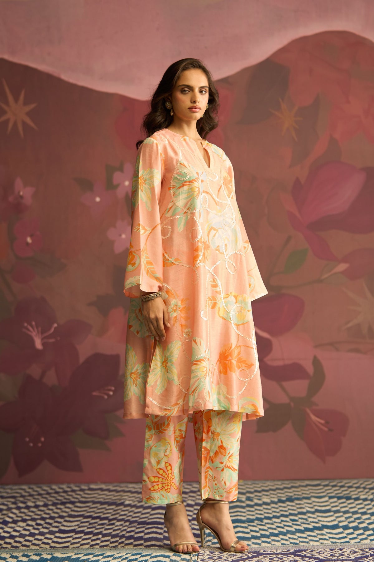 Peach Lilt Bloom Kurta Set