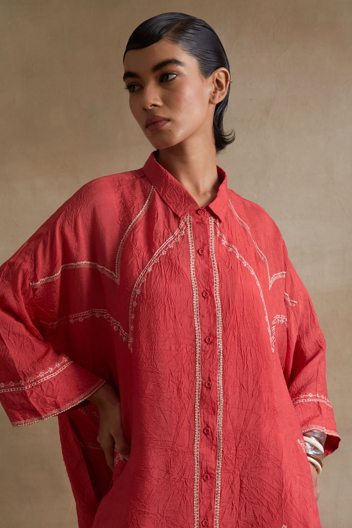 Tomato Stylized Embroidered Kaftan Set