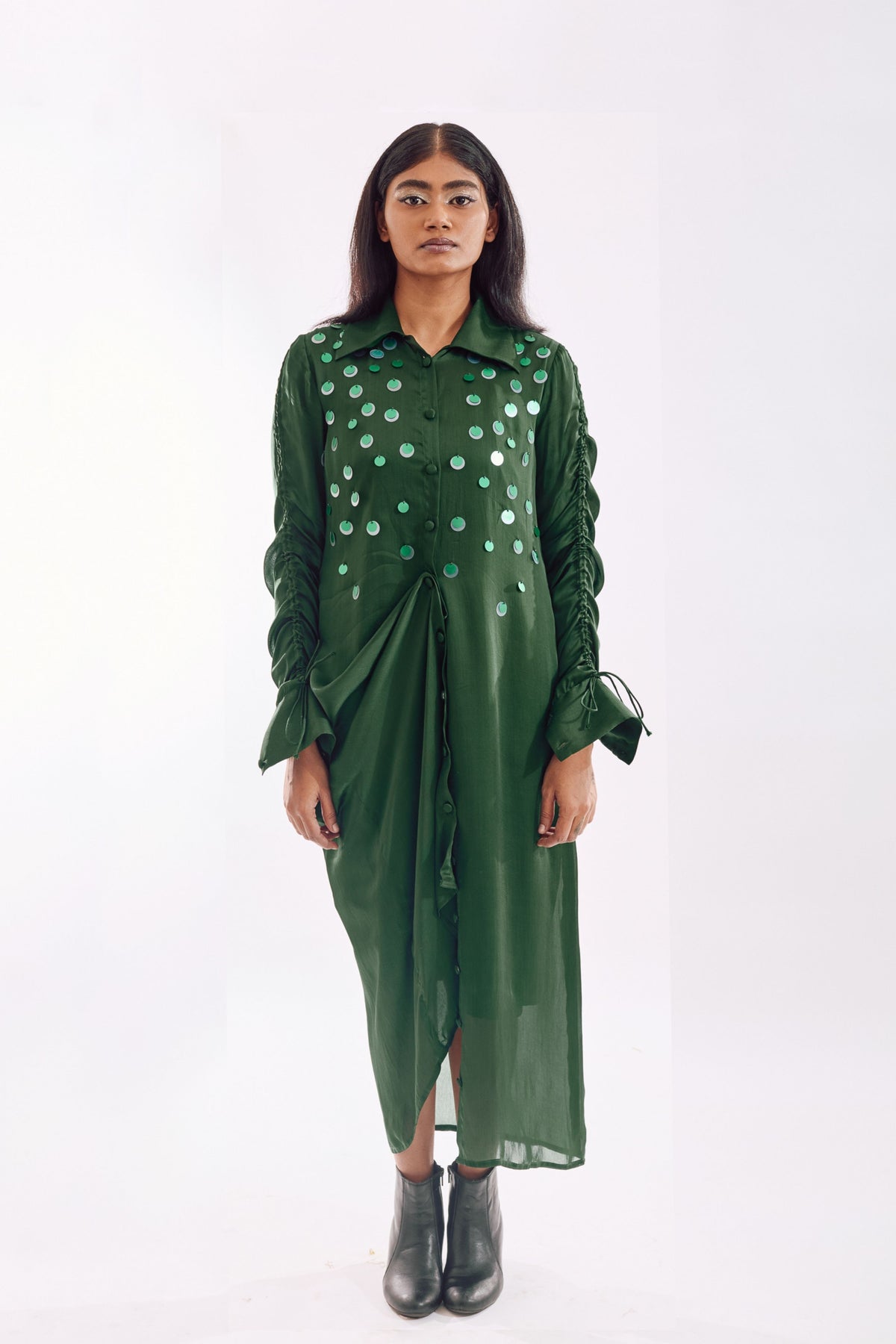 Green Drapped Sequin Dress