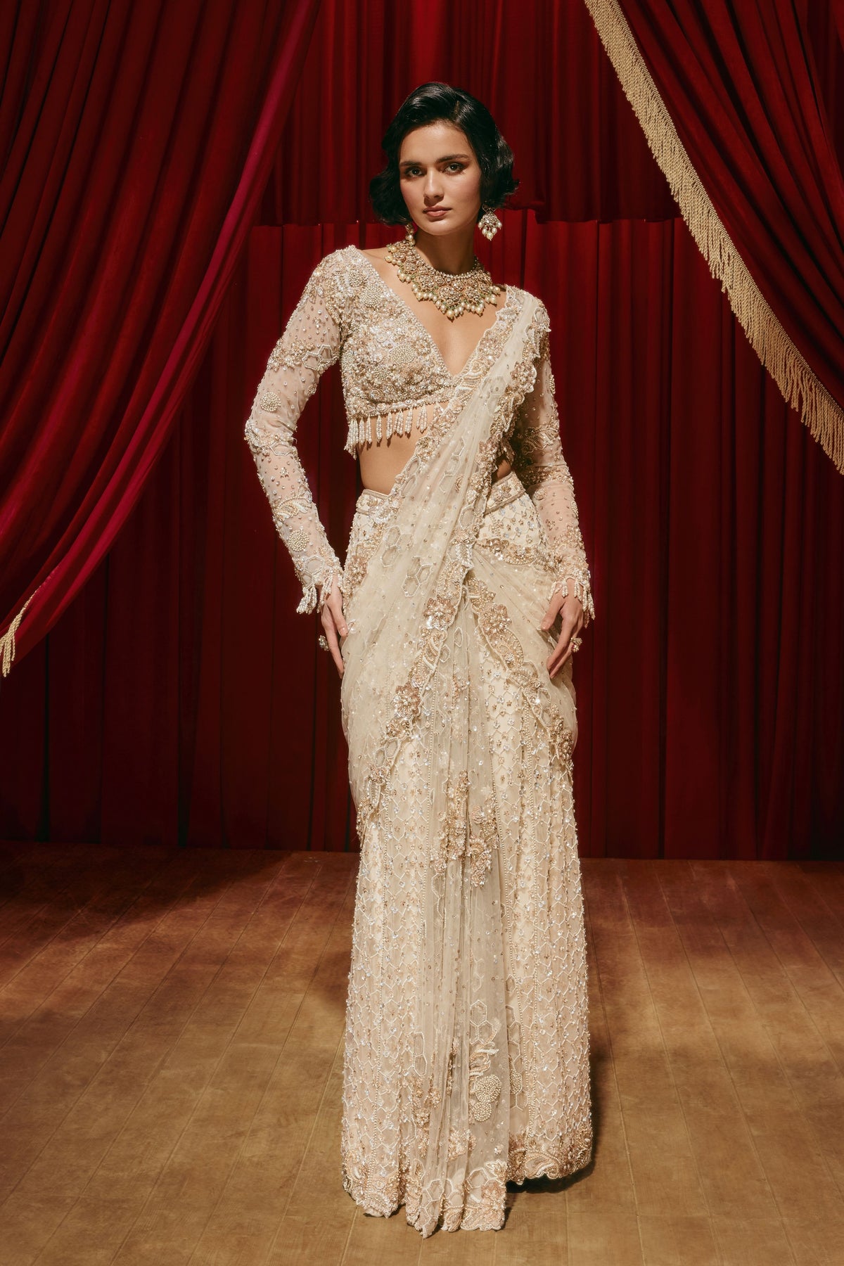 Eleanor Ivory Draped Saree Set