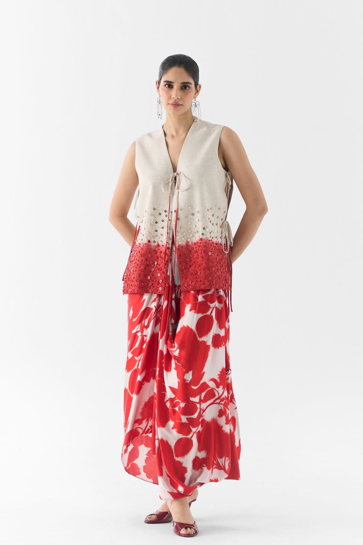 Red Ink Vest Skirt Set