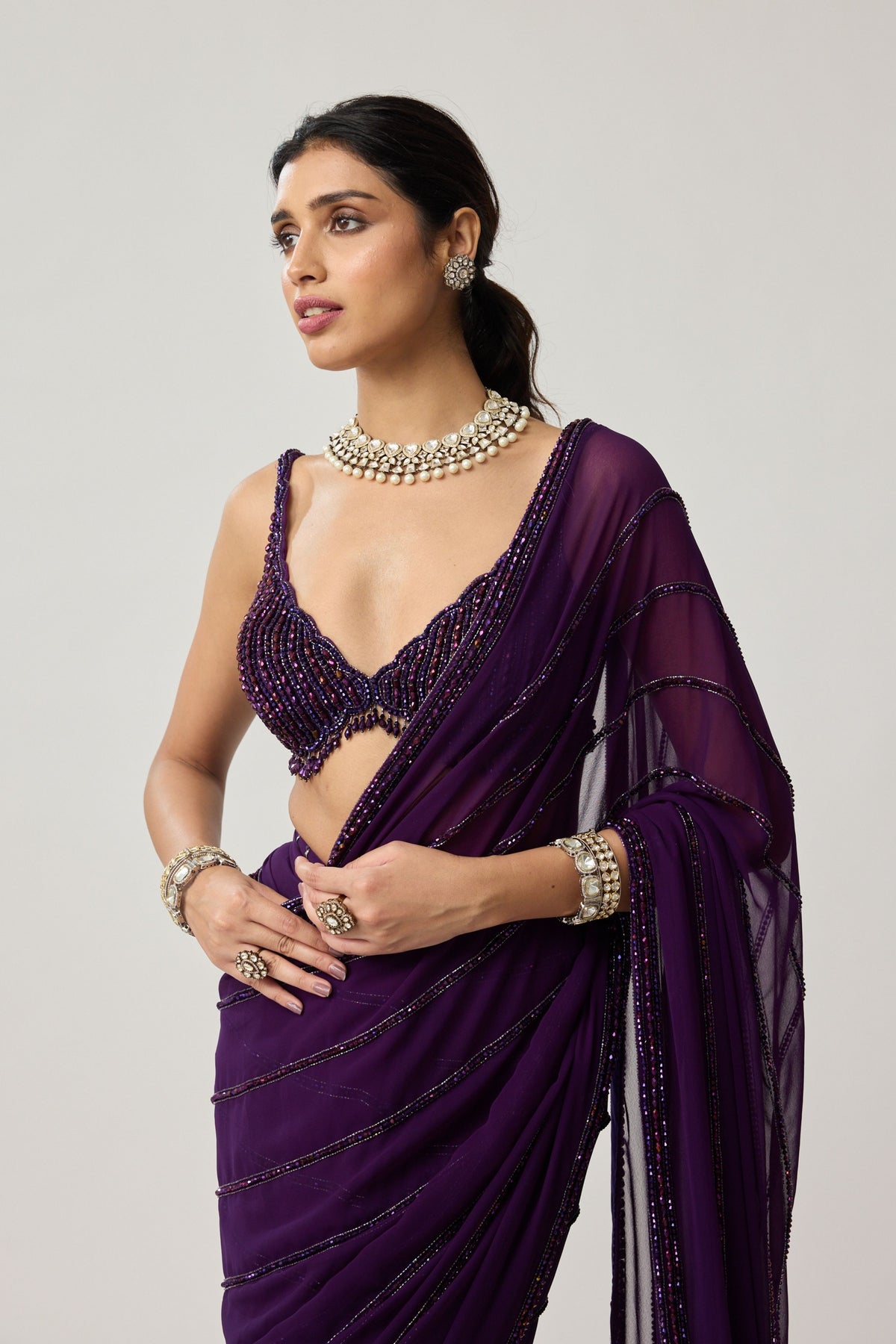 Royalty Purple Crystal Saree Set