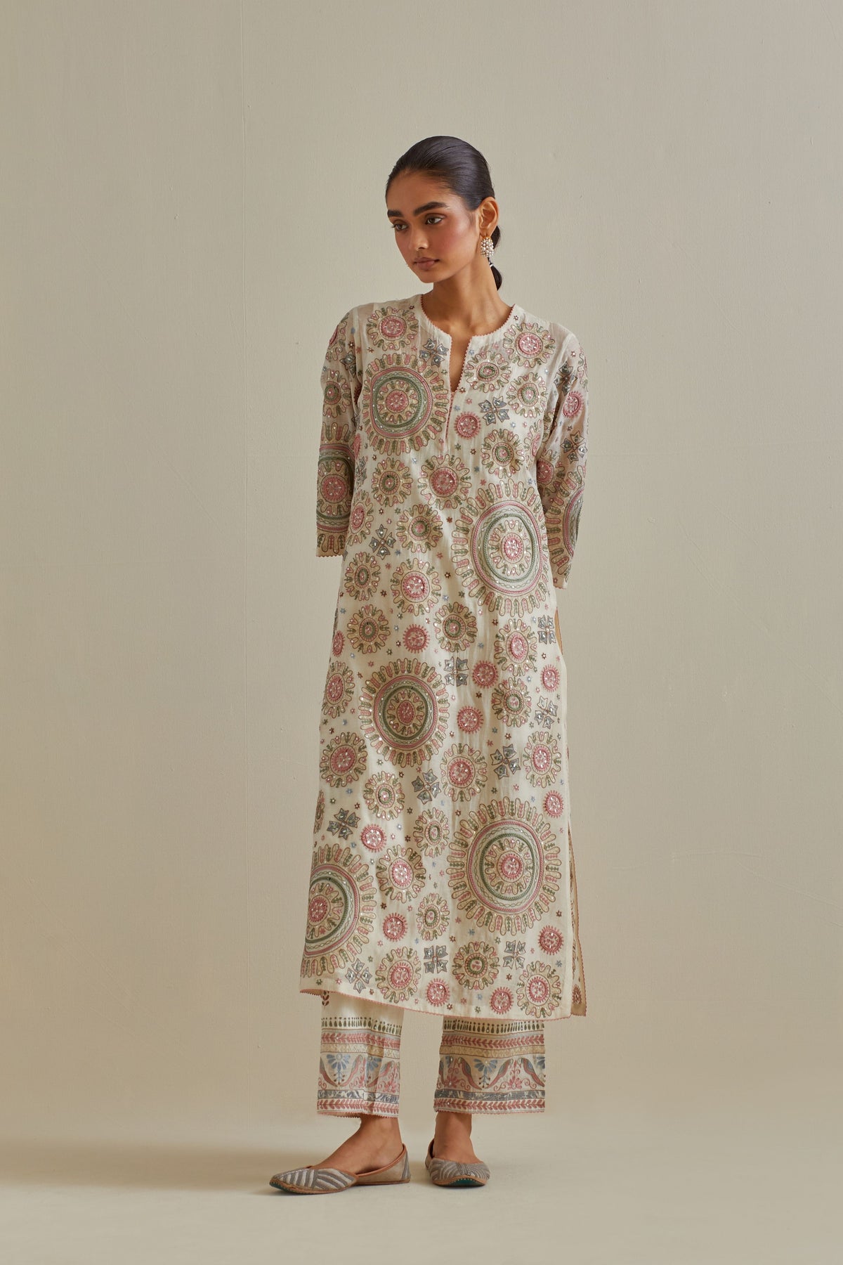 Pink and Off White Kurta Set