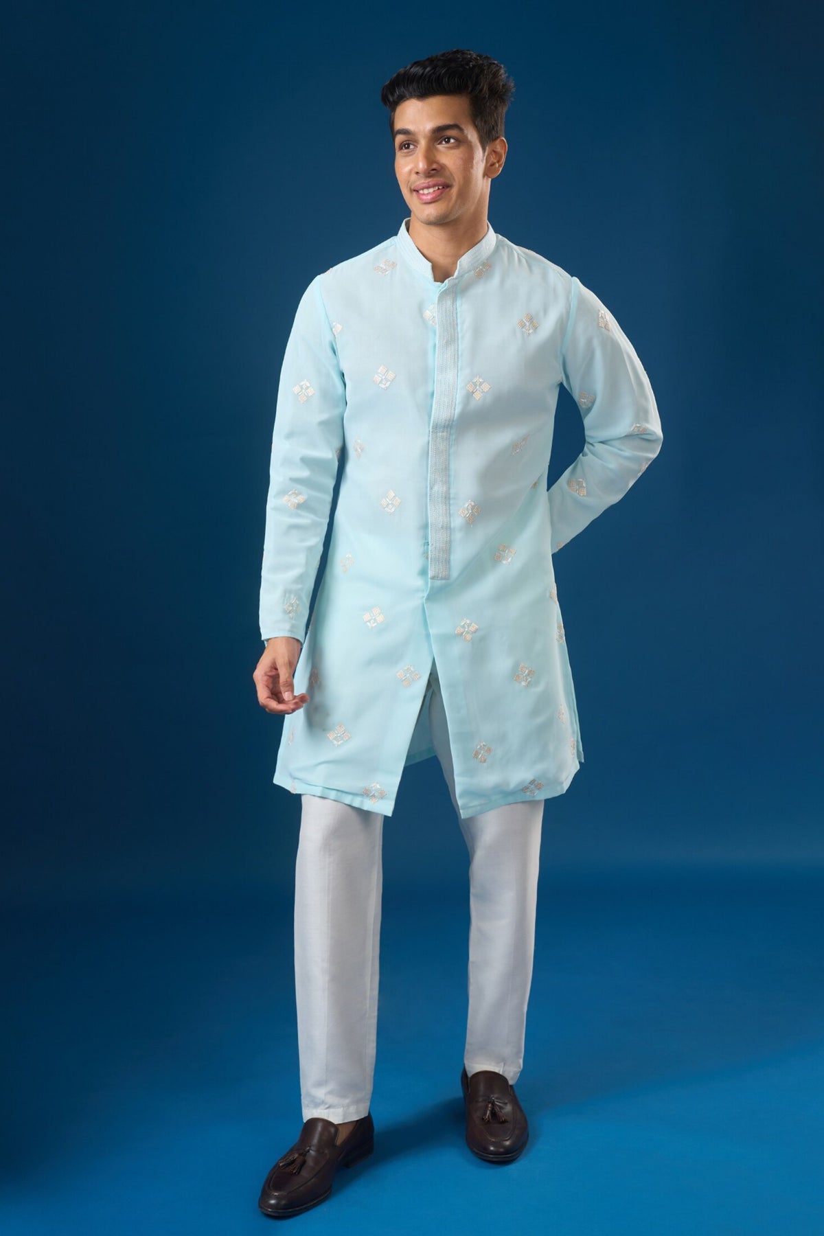 Sea Blue Embroidered Kurta
