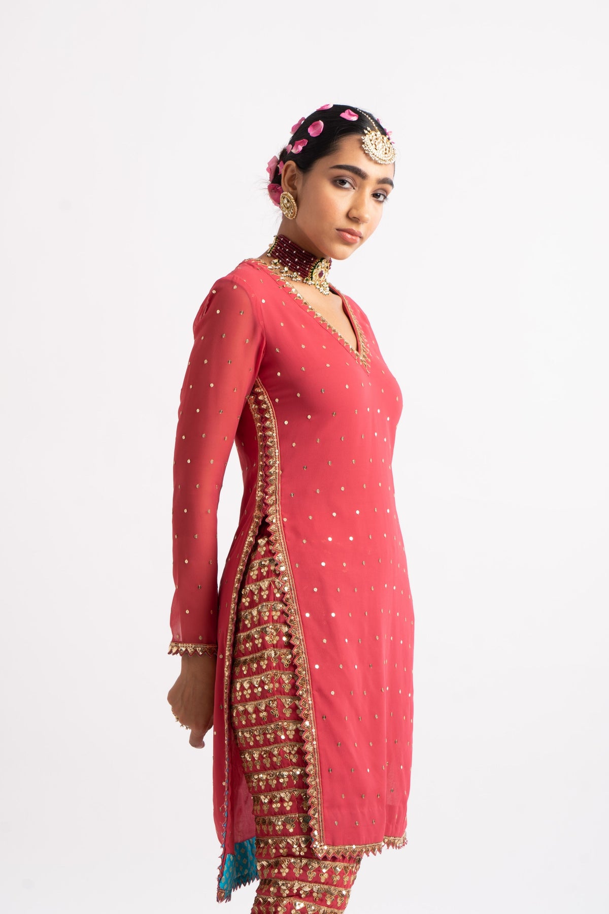 Deep coral heavy kurta set