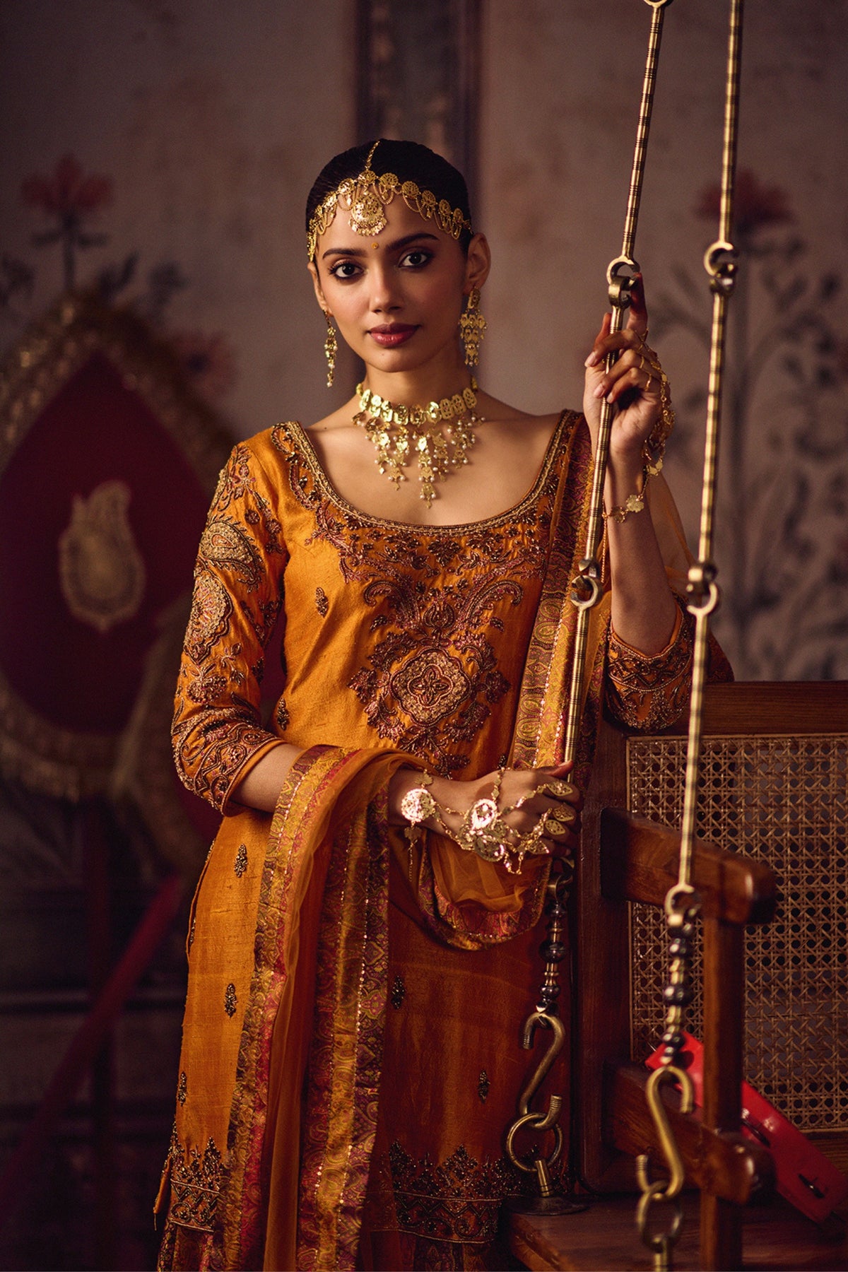 Zardozi Kesari Kurta Sharara Set