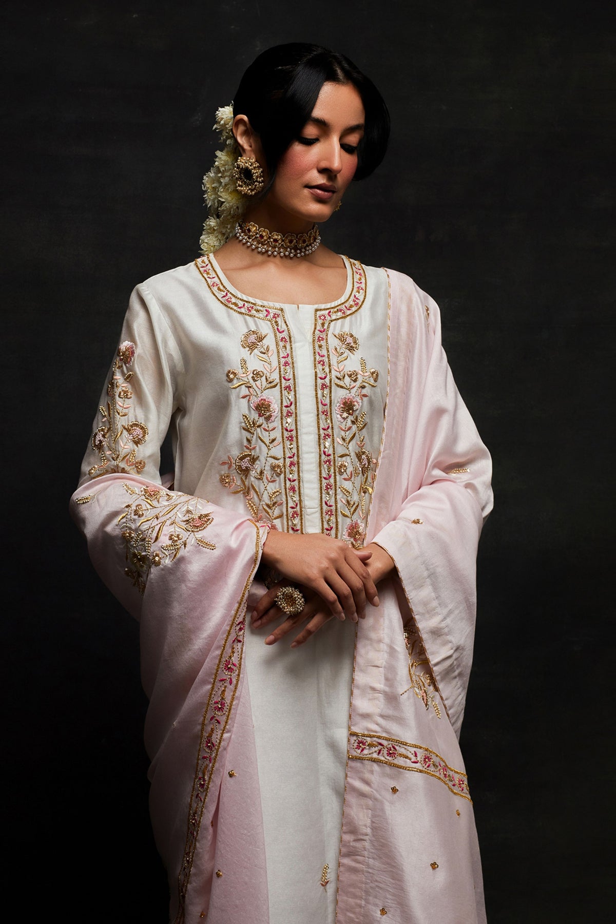 Peach Embroidered Dupatta