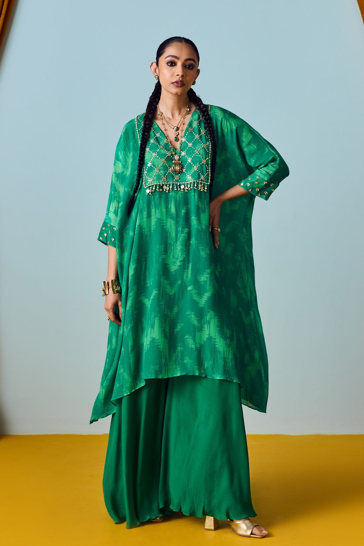 Maia Coral Green Kaftan Set