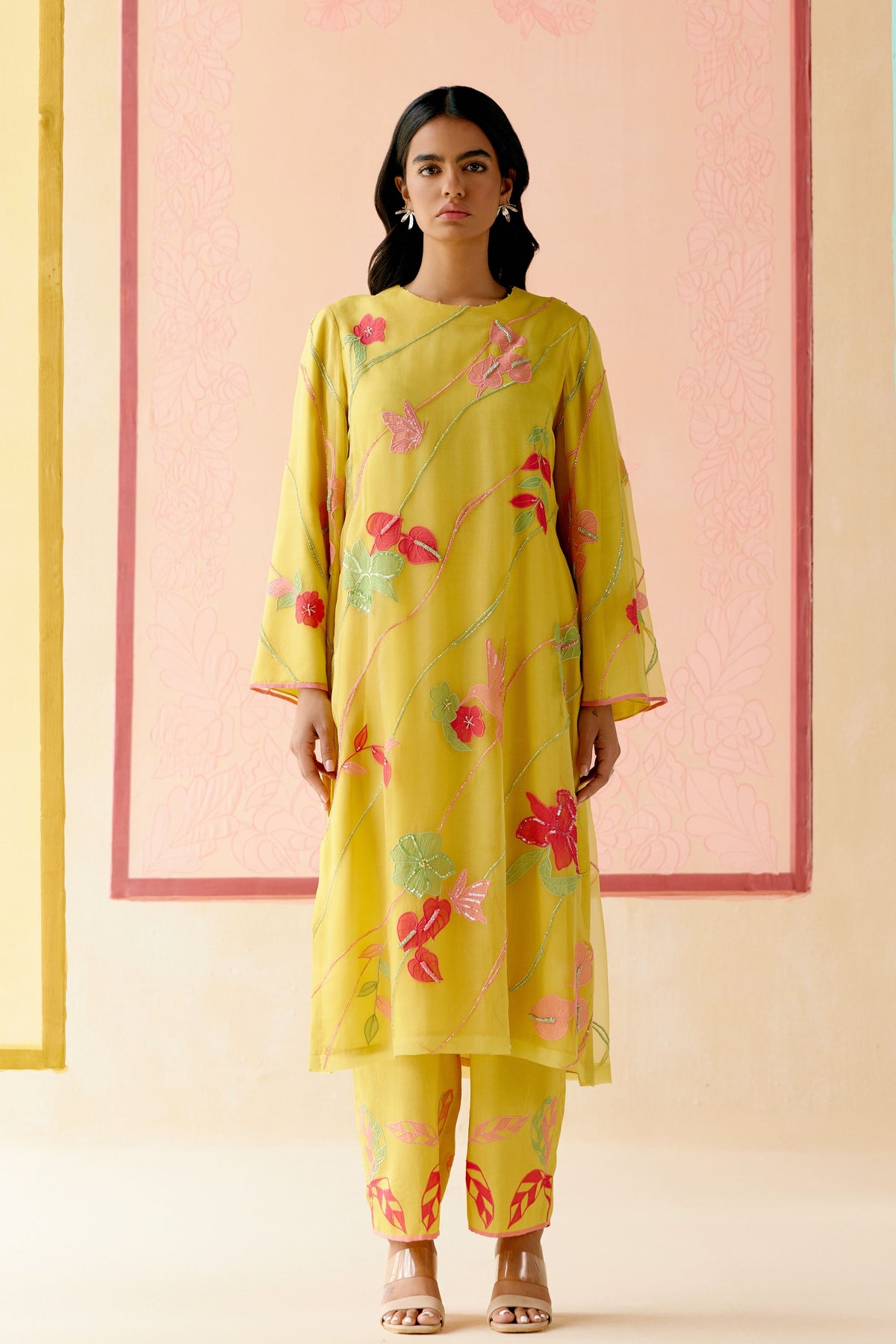 Mustard Silk Organza Kurta Set