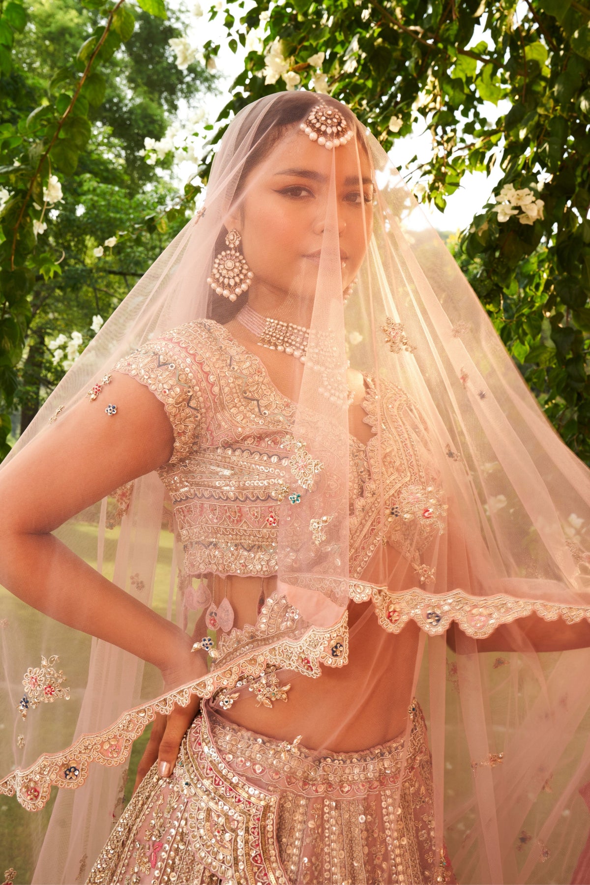 Coral Organza Lehenga Set