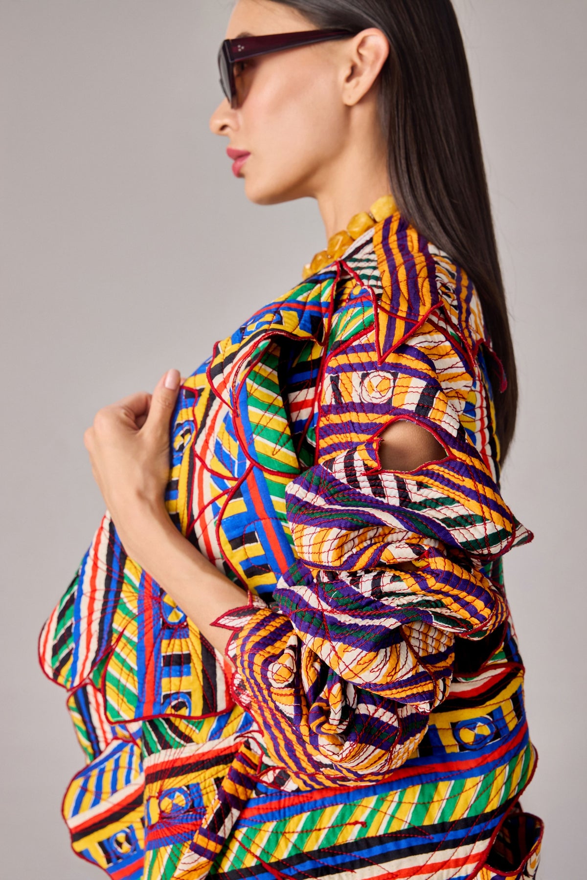 Green Yellow Stripe Effie Coat