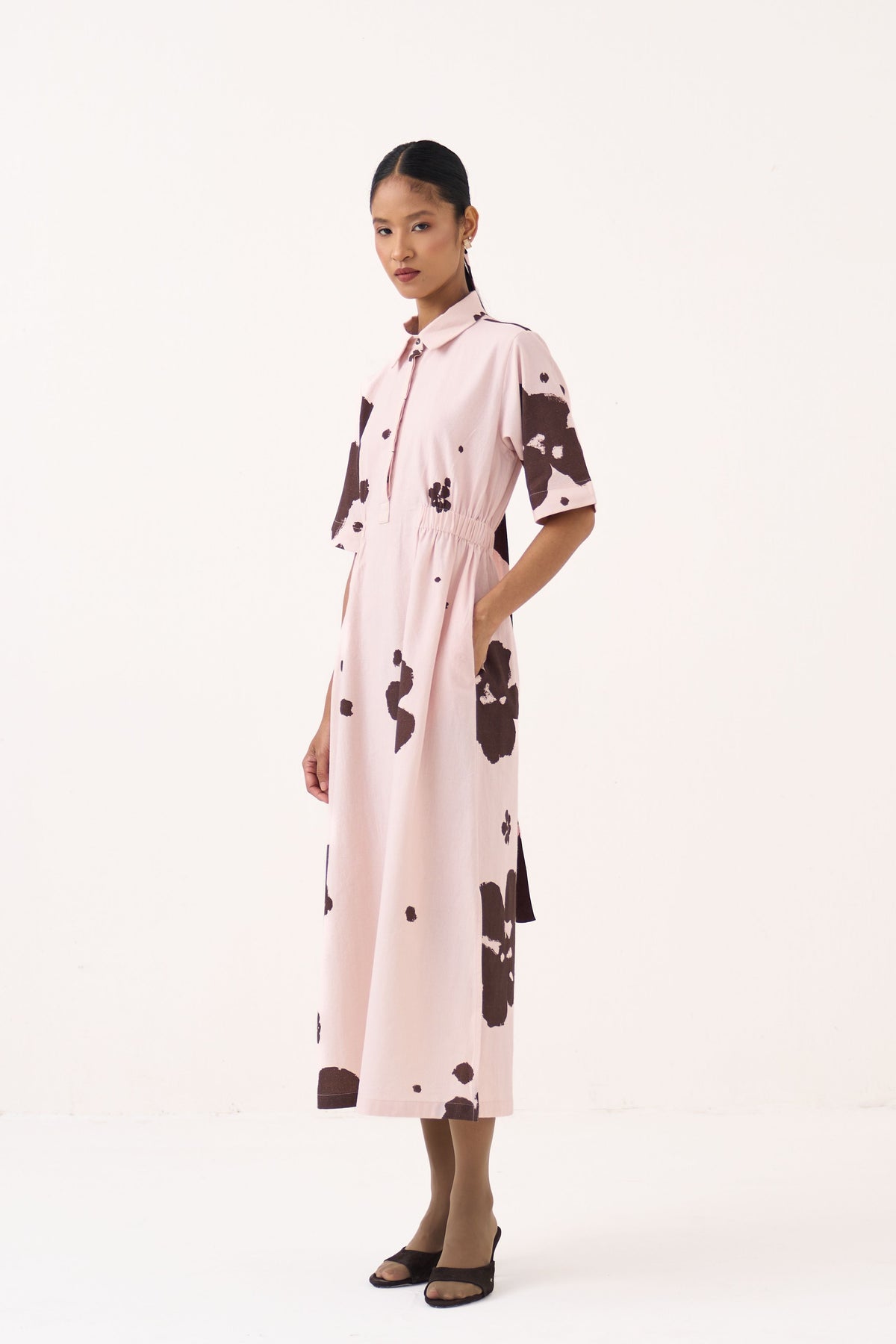 Collared Side Elastic Waist Dress