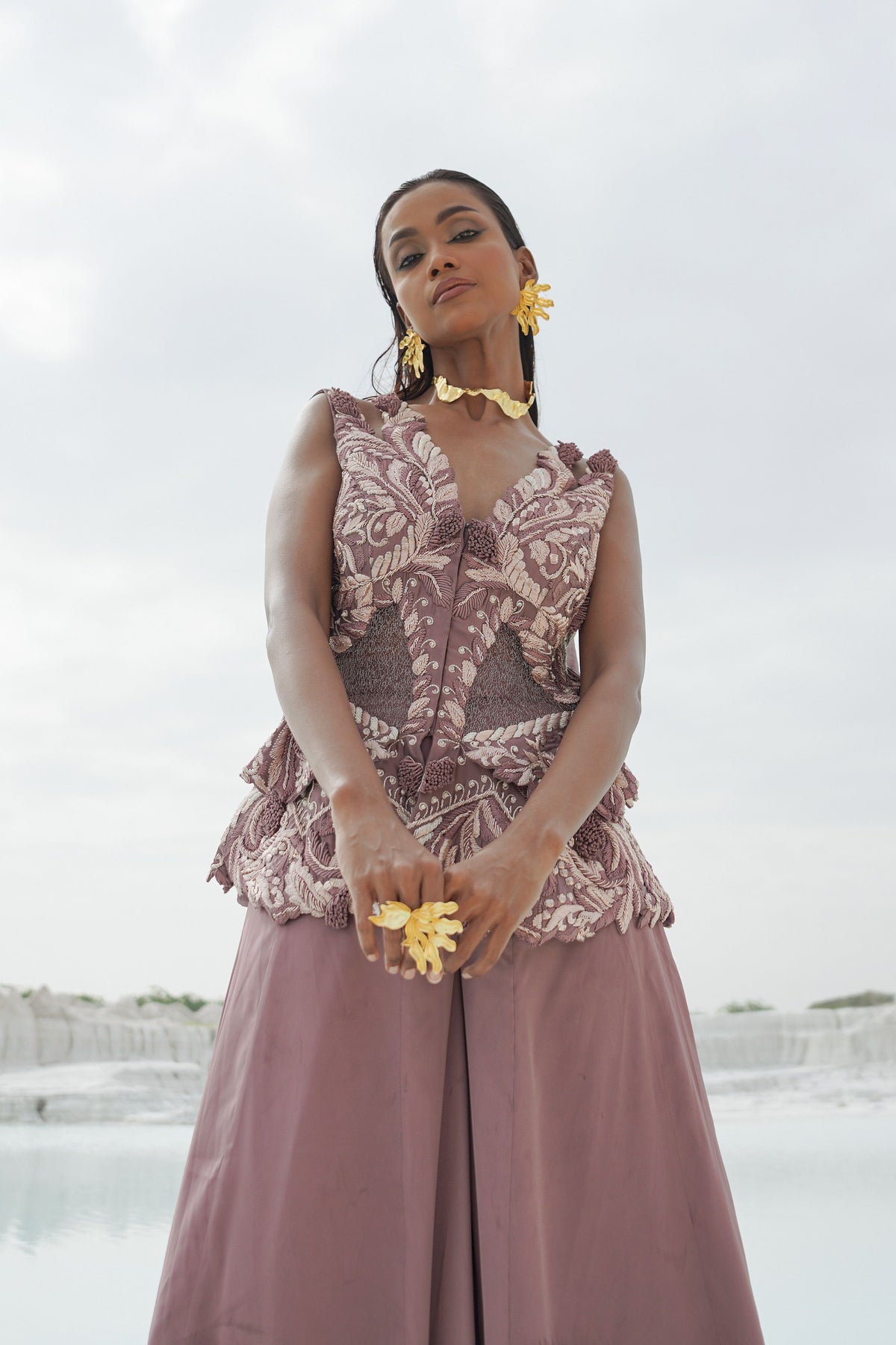 Pastel Purple Embroidered Palazzo Set