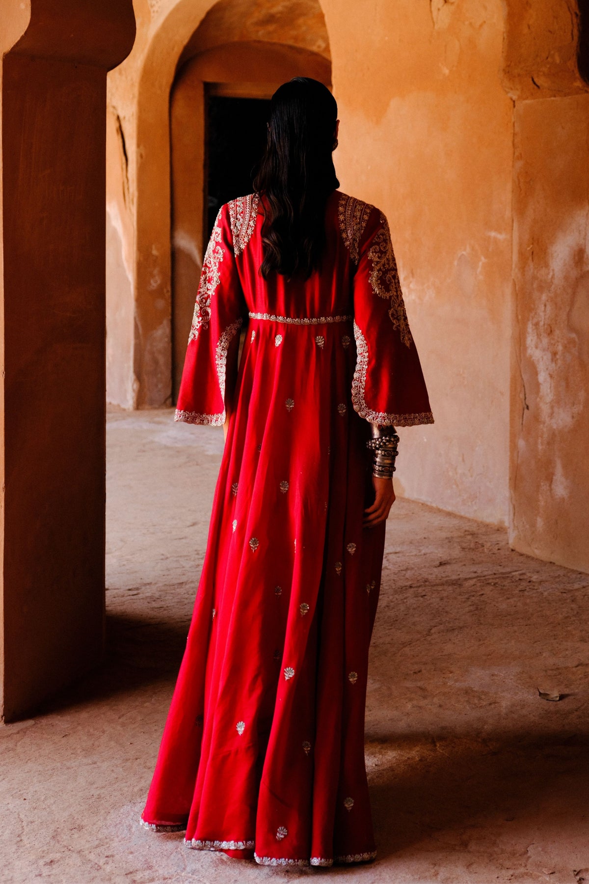 Embroidery Red Anarkali Set