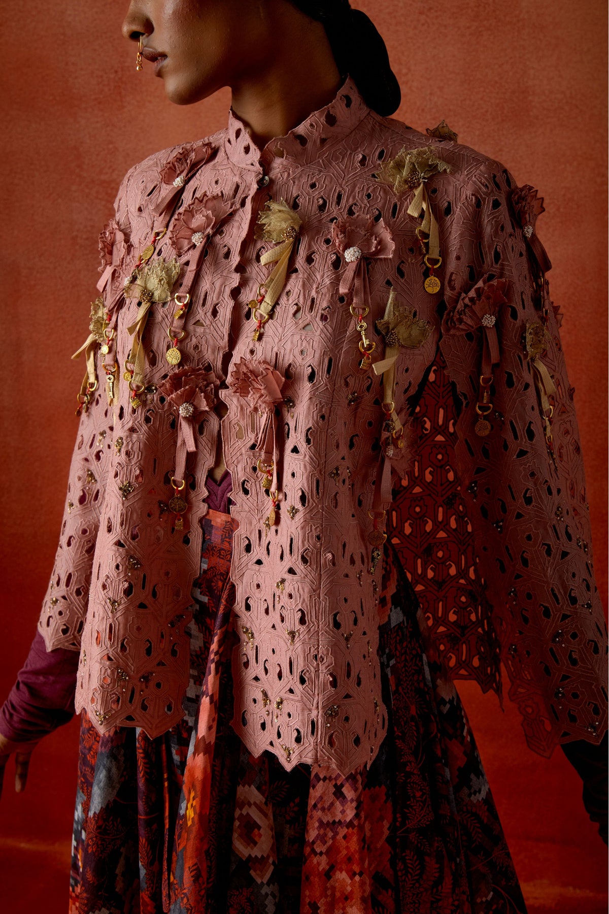 Old Rose Cutwork Cape Set