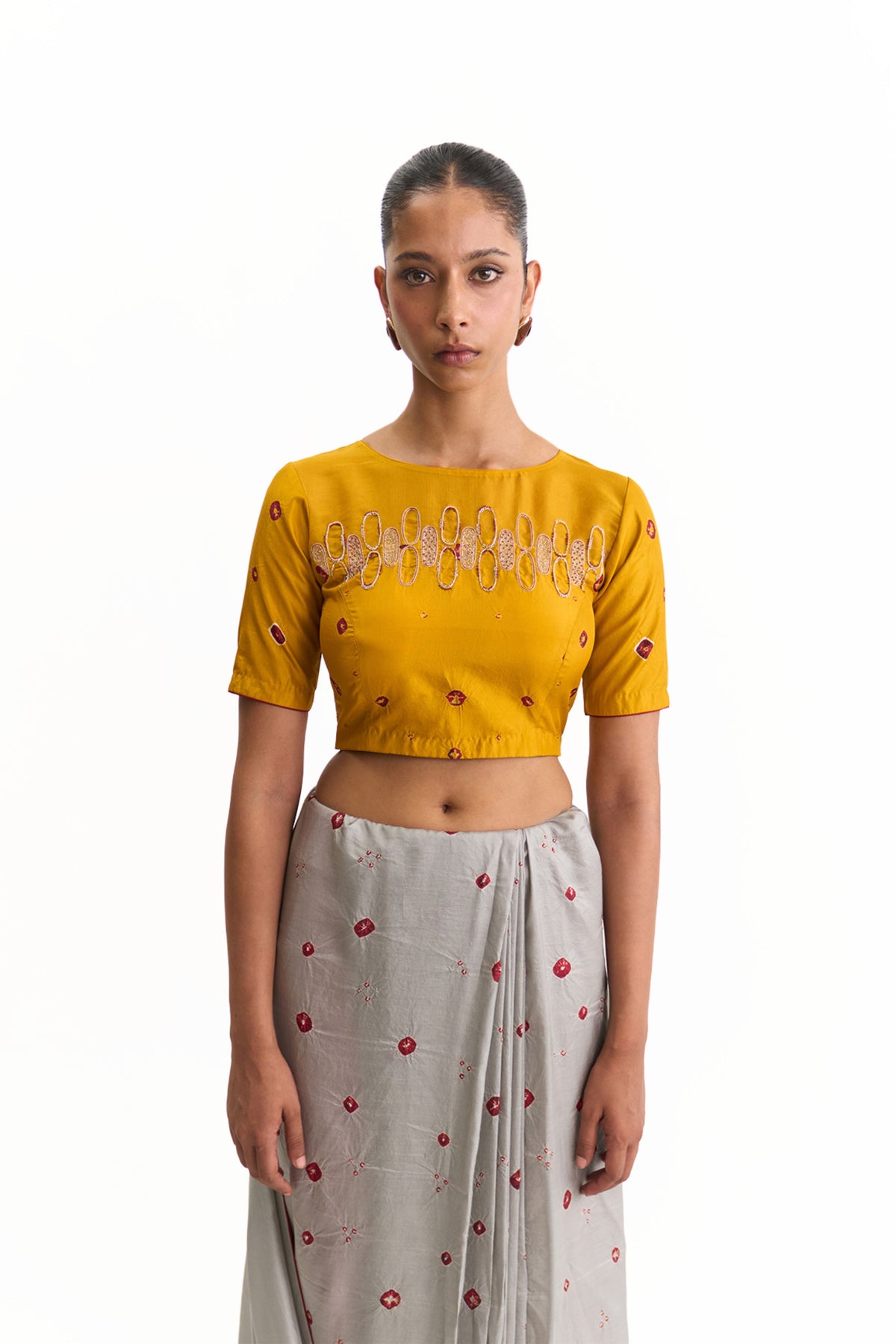 Halo Grey Mustard Saree