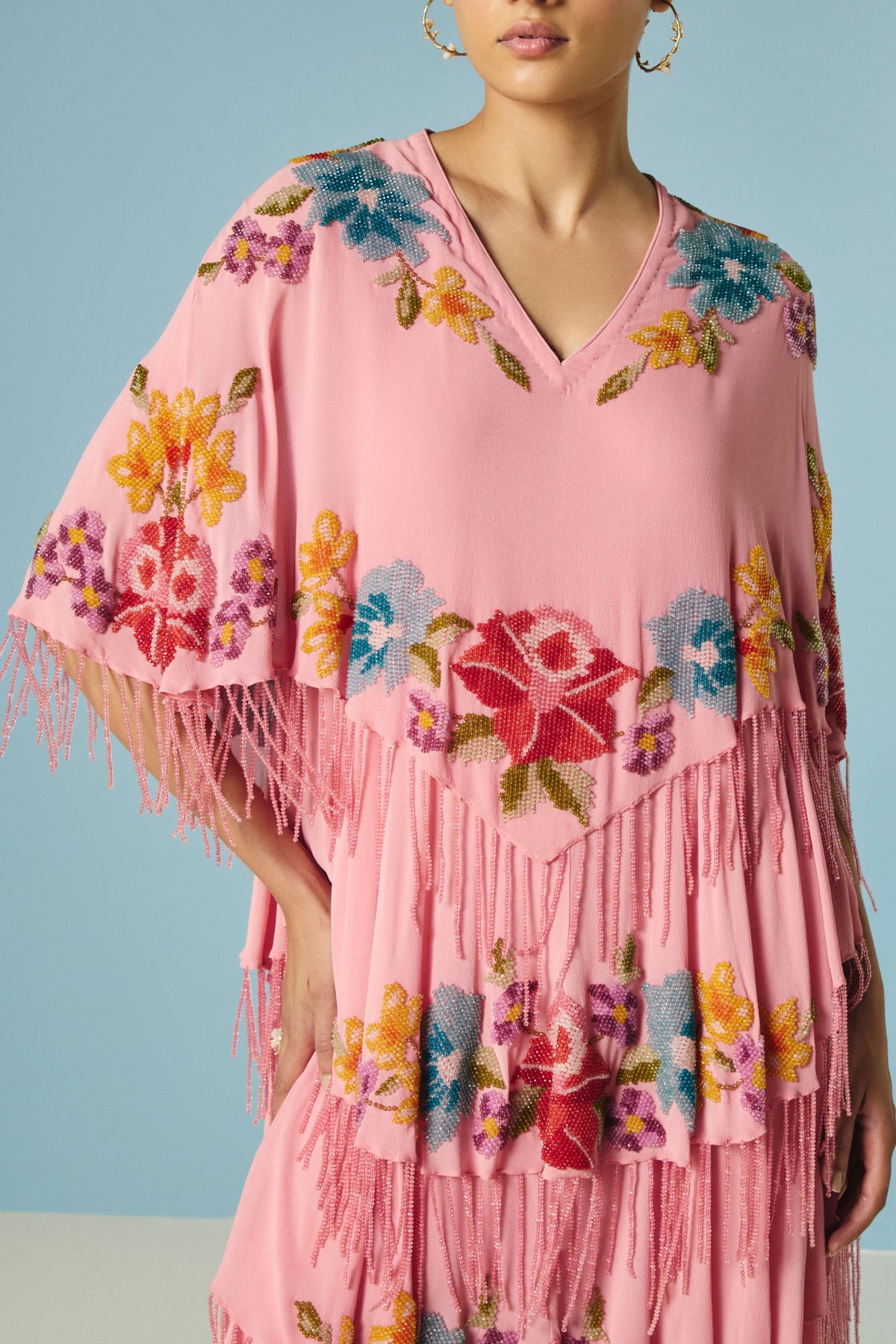 Floral Beadwork Tiered Dress