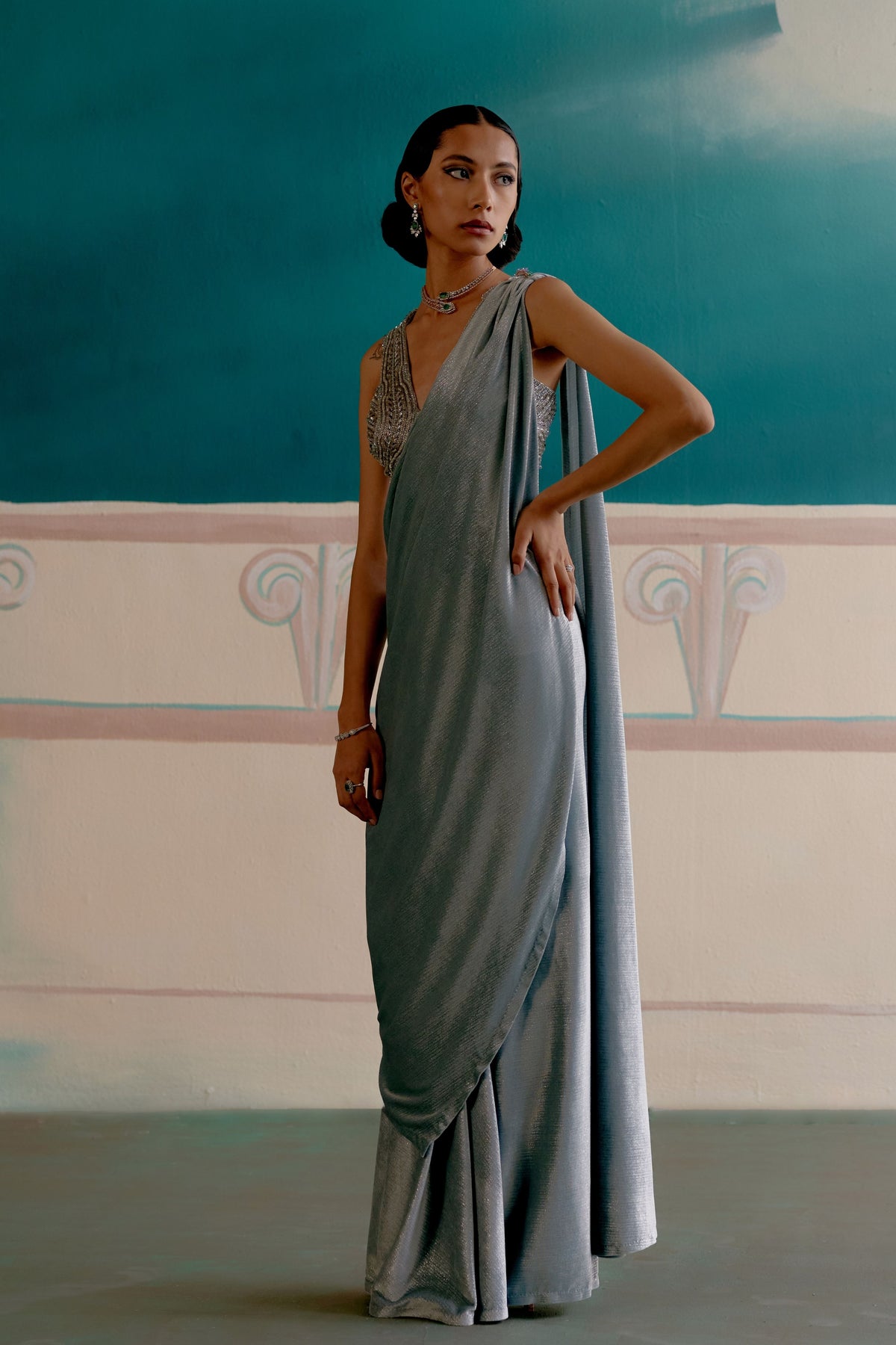Sky Blue Drape Saree