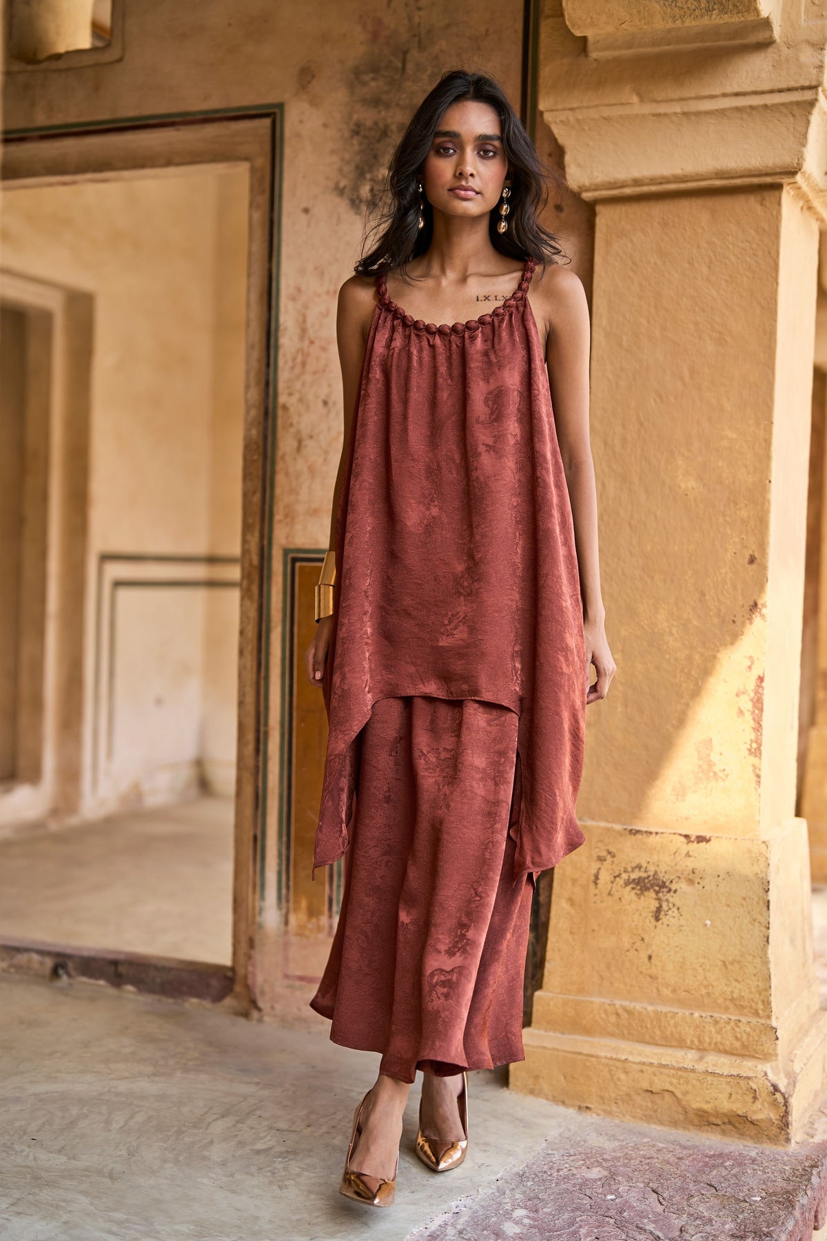 Beaded Neck Draped Set