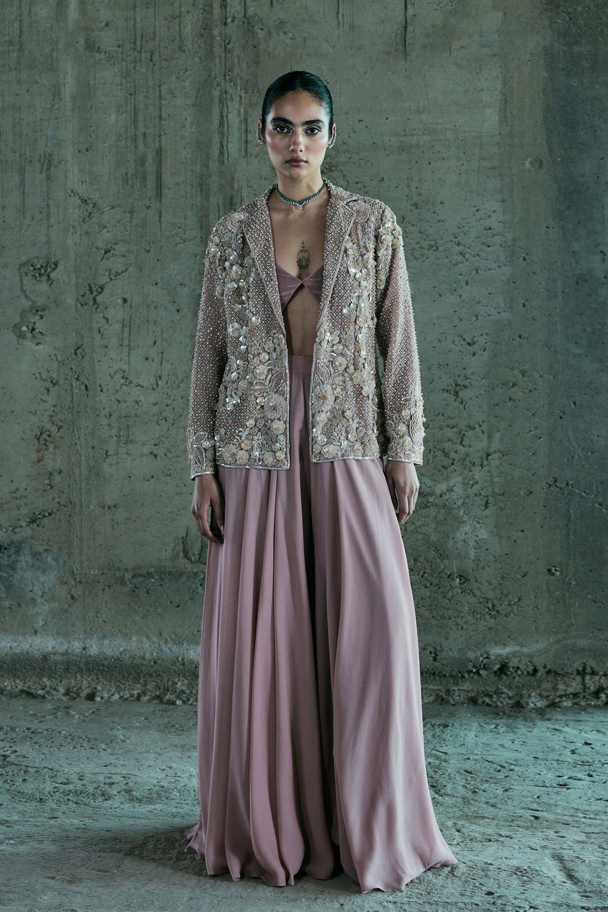 Rose Gold Embroidered Blazer Set