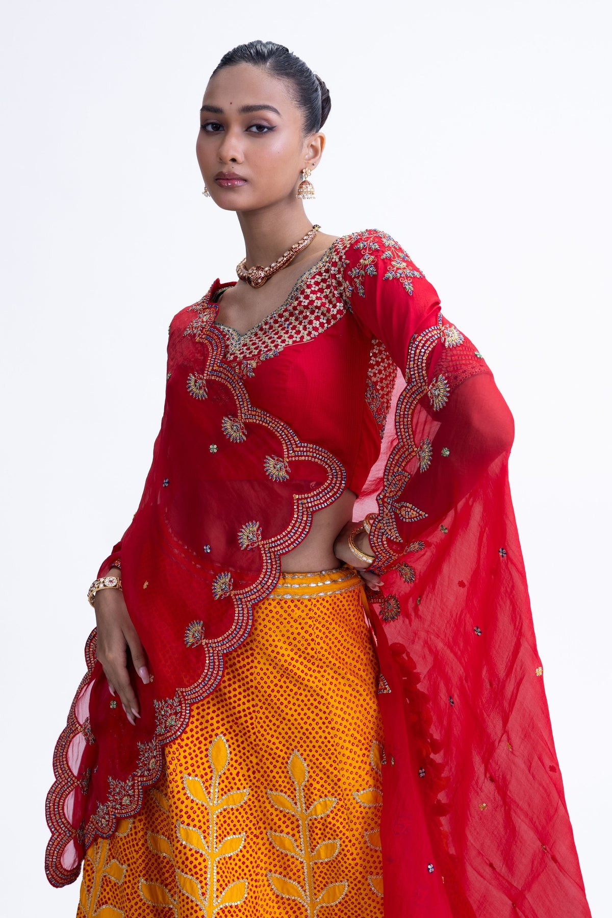 Yellow Red Ekam Lehenga