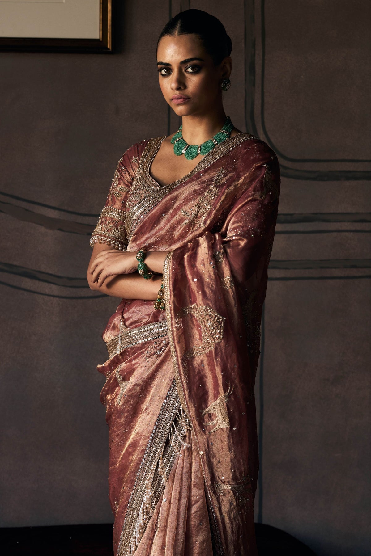 Masai Tangerine Tissue Saree Set
