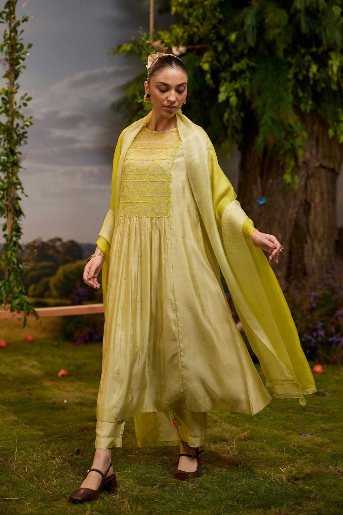 Woodland Stories Embroidered Yellow Dupatta