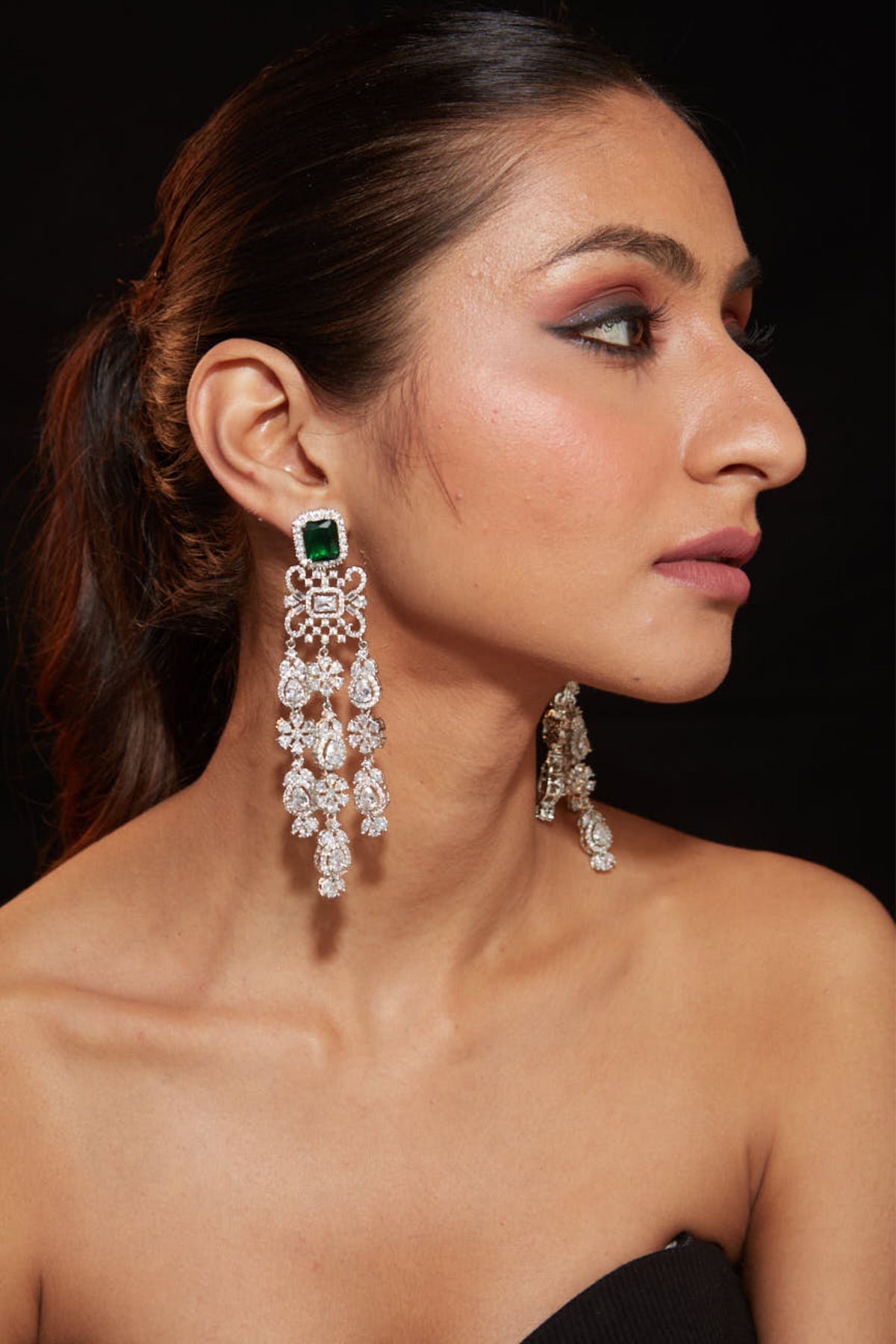 Silver Plated Green Emerald Zircon Earrings