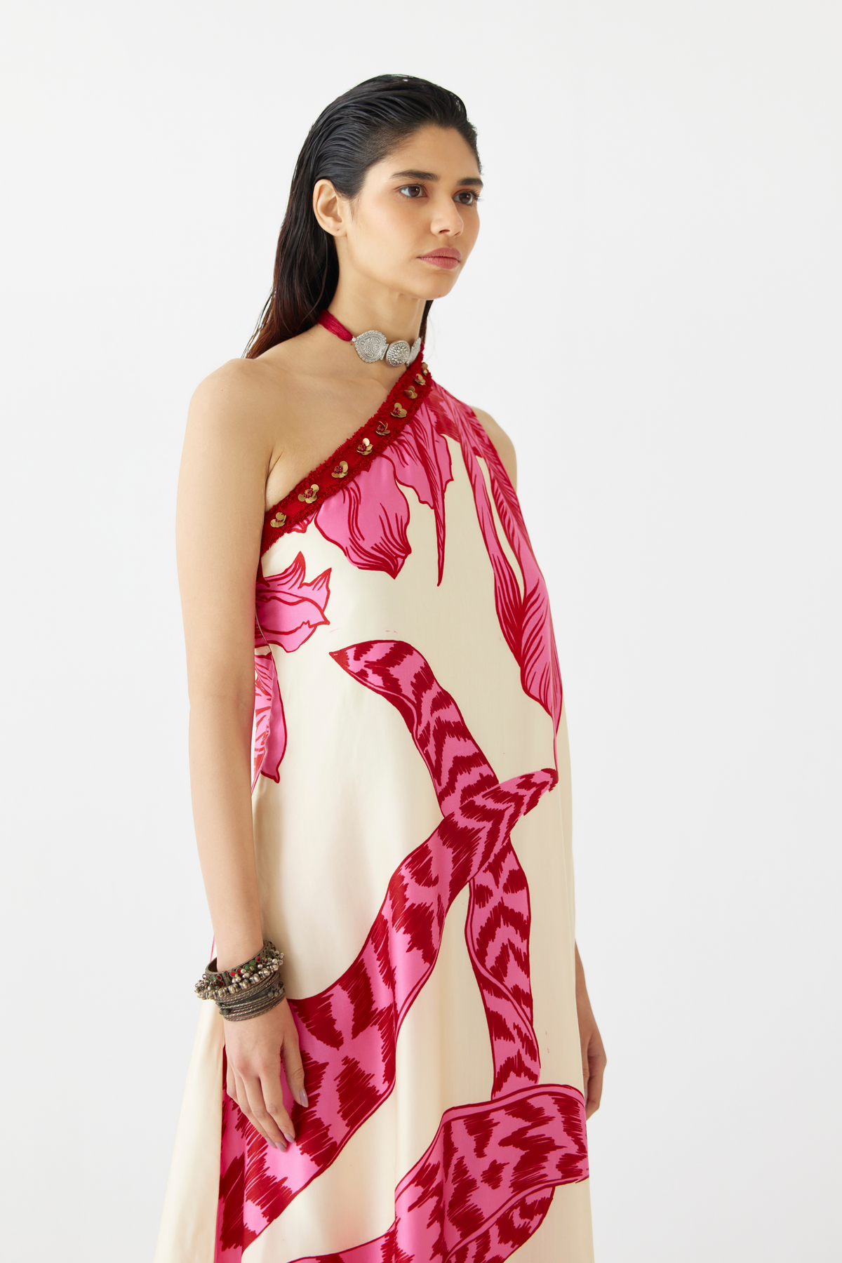 Pink Aphrodite  One Shoulder Kurta &amp; Flared Pants Co-ord