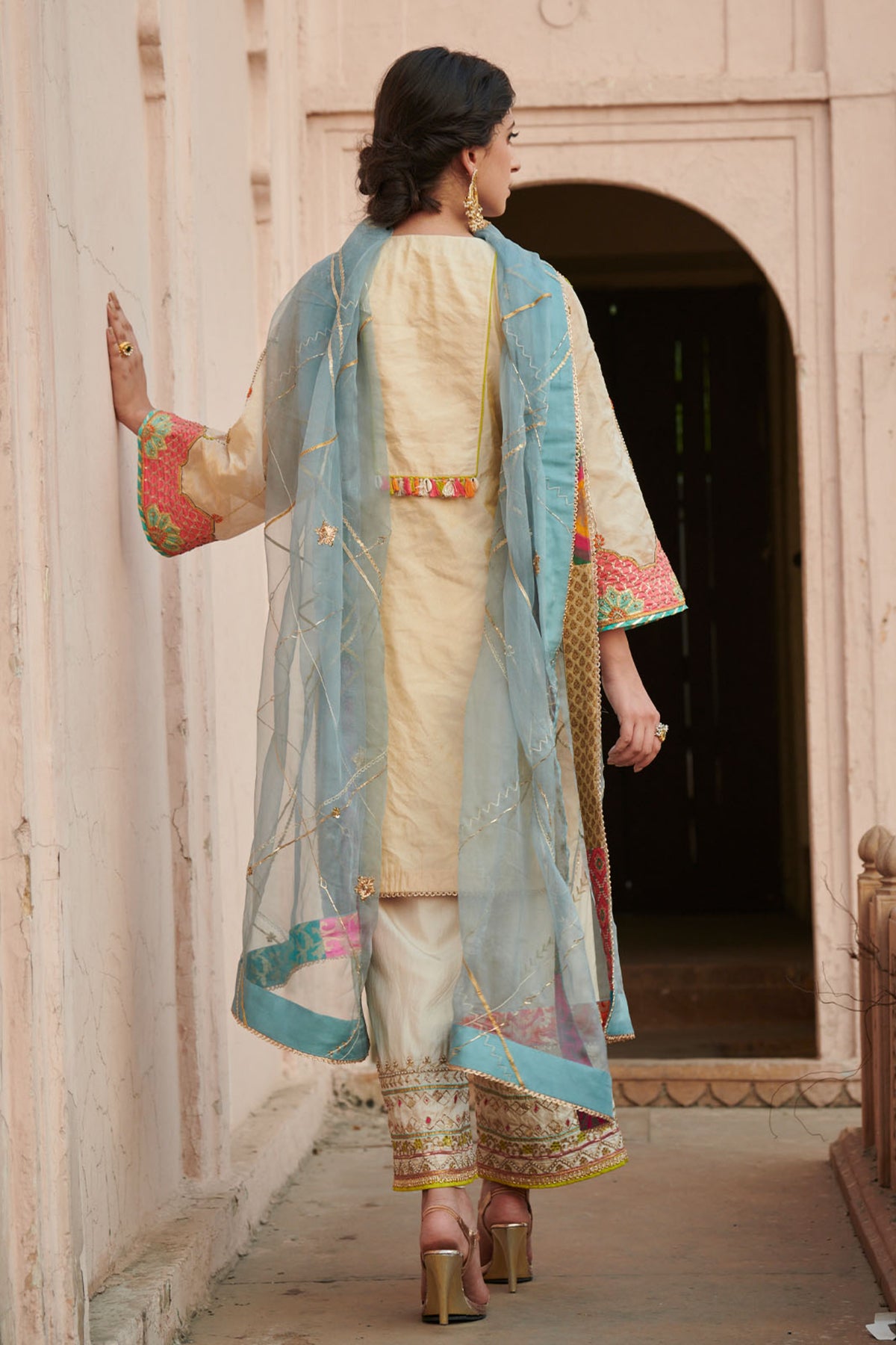 Zahra Ivory Golden Bell Short Kurta Set