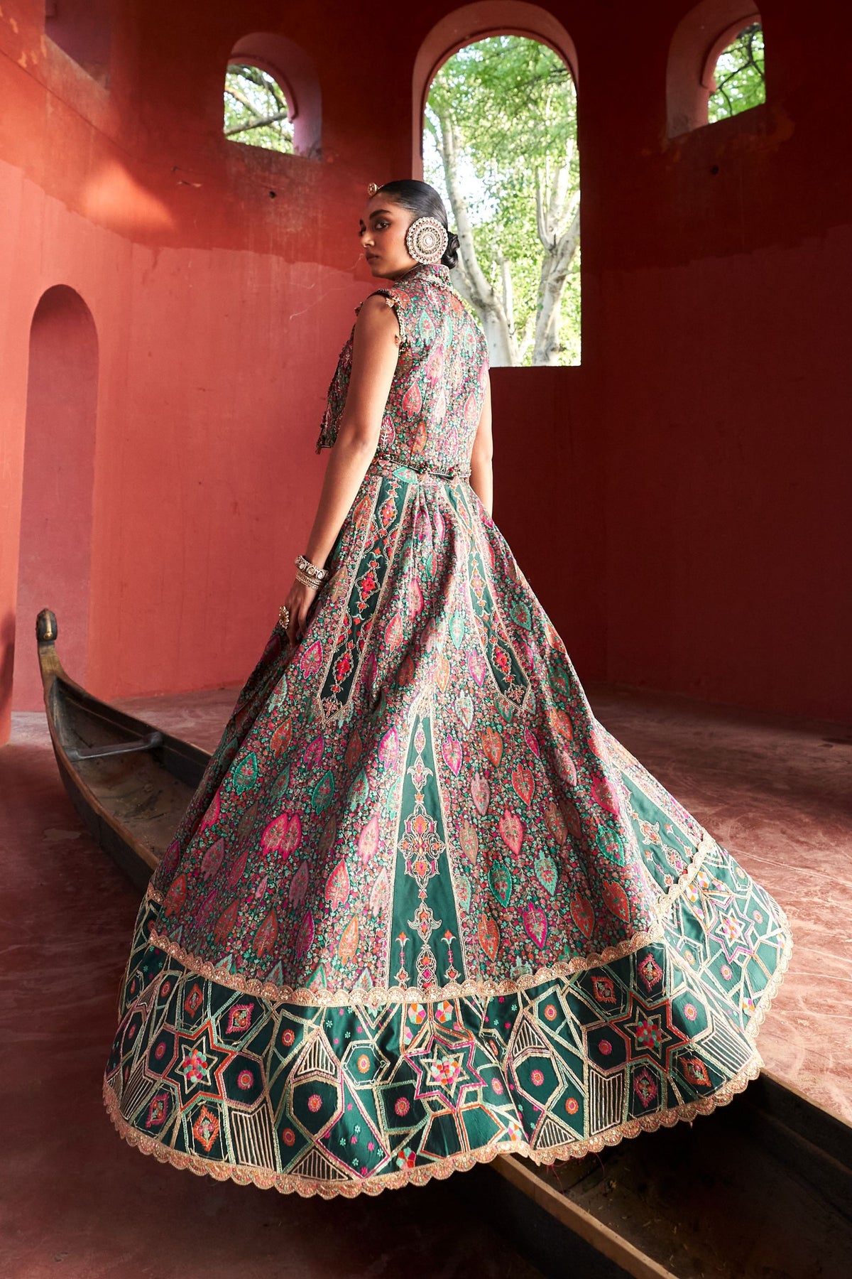 Jamawar Green Lehenga Set