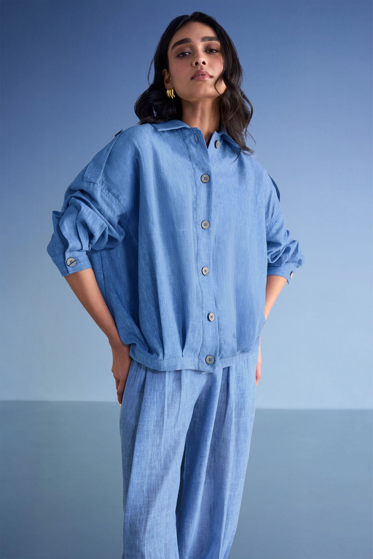 Box Pleated Linen-textured Pants