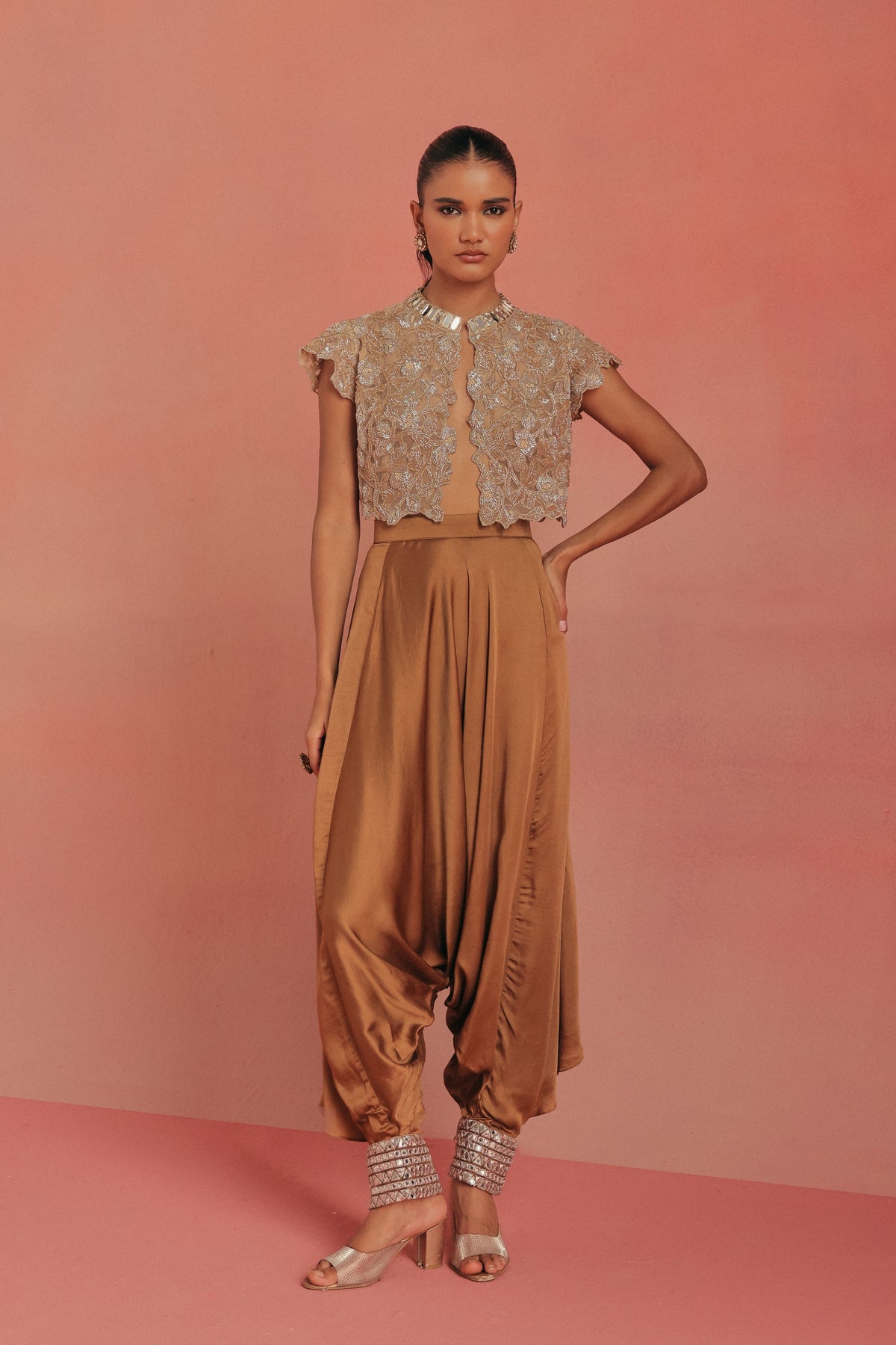 Natural Gold Crop Jacket Set