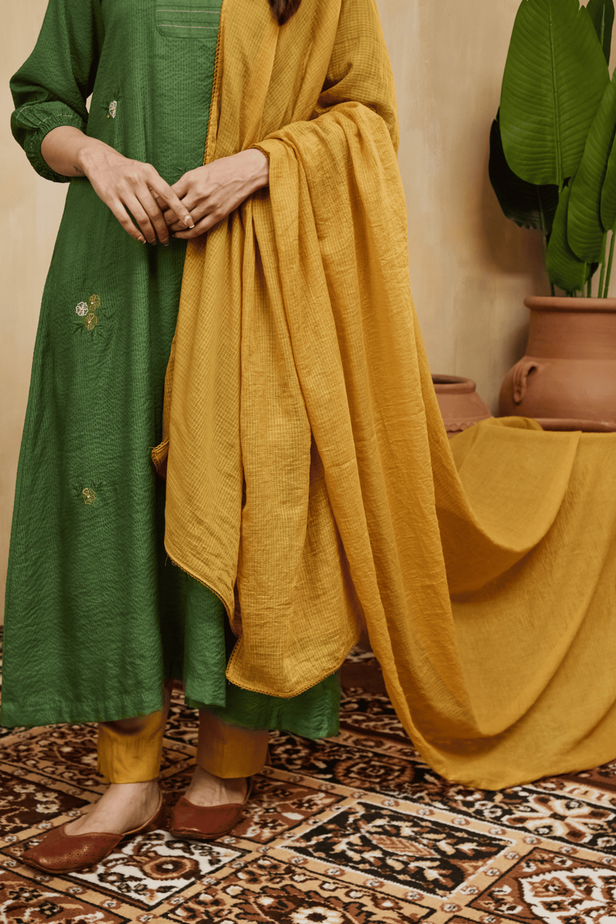 Mustard Kota Dupatta With Lace Detailing