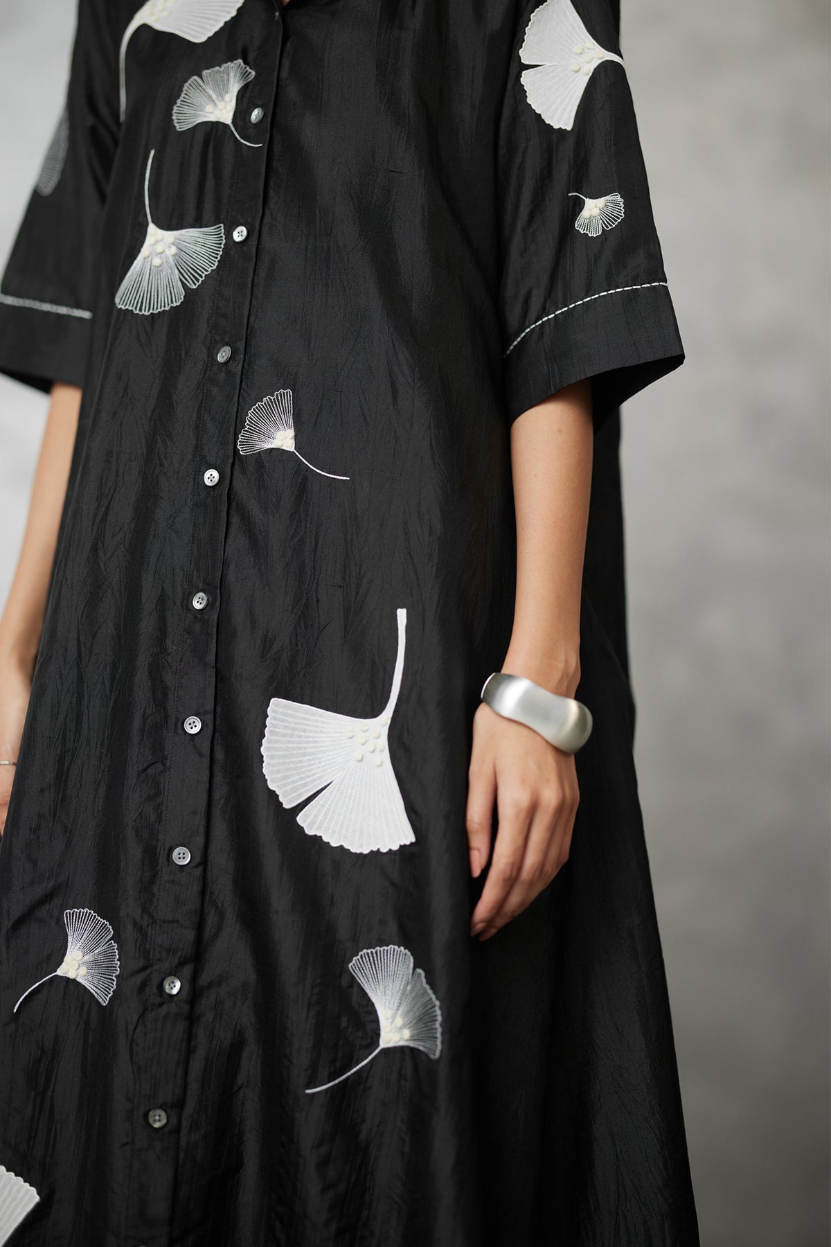 Ginkgo Crushed Silk Shirt Dress