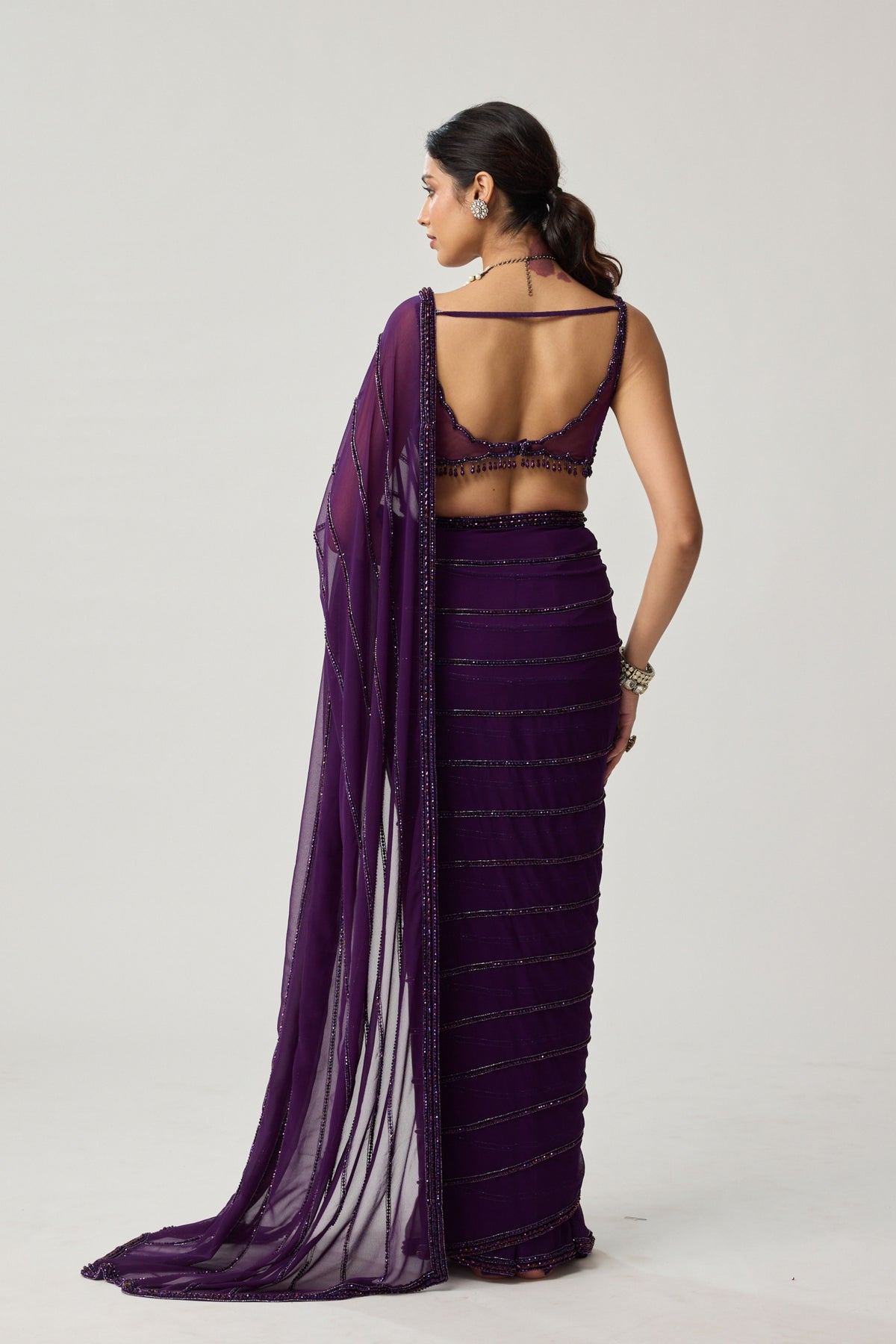 Royalty Purple Crystal Saree Set