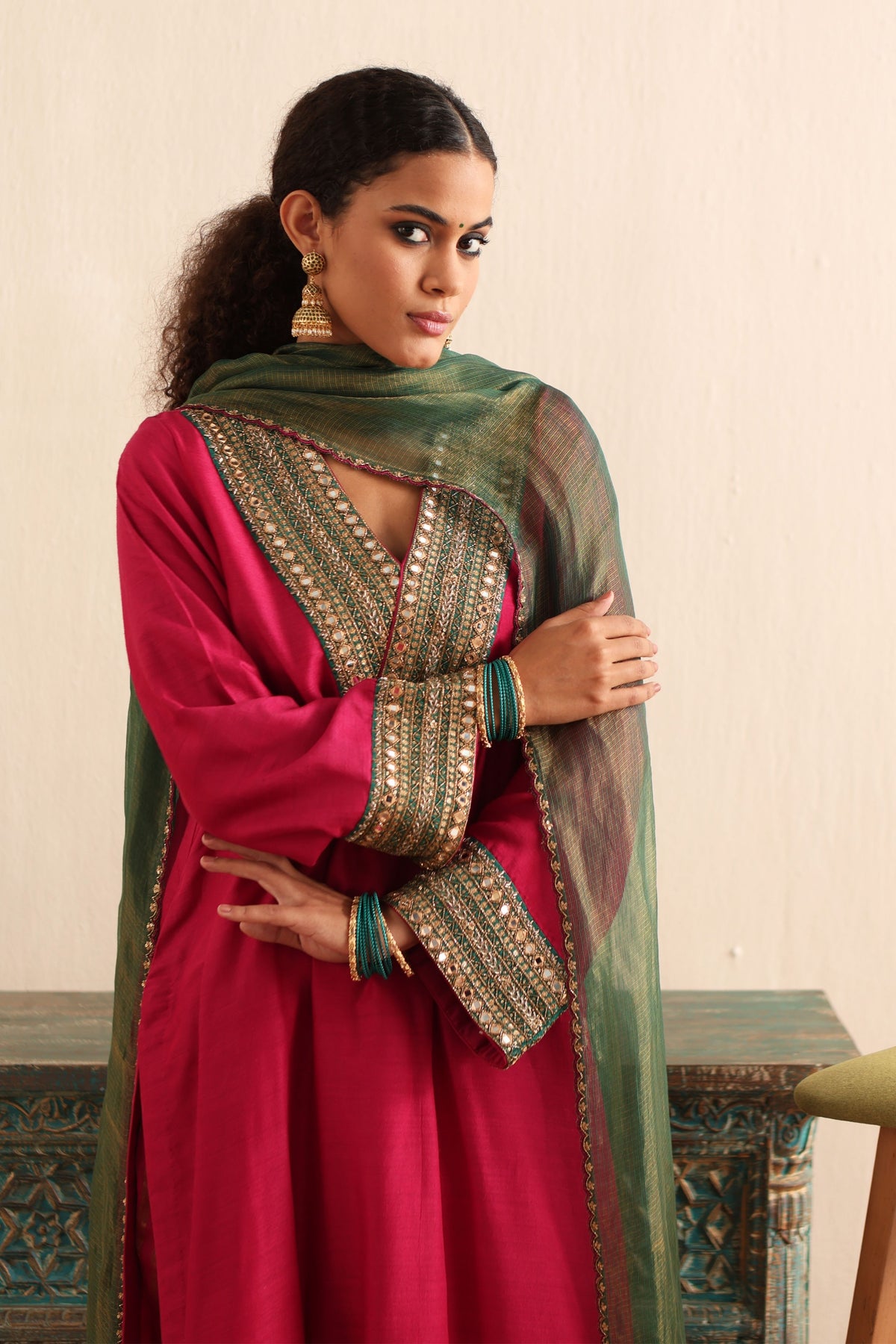 Rani Pink Embroidered Kurta Set