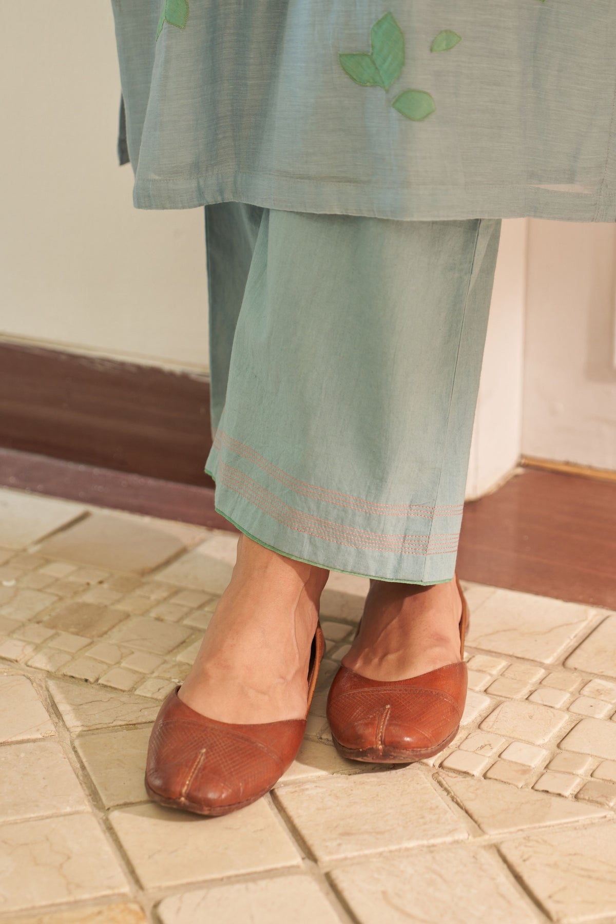 Sky Floral Applique Kurta Set