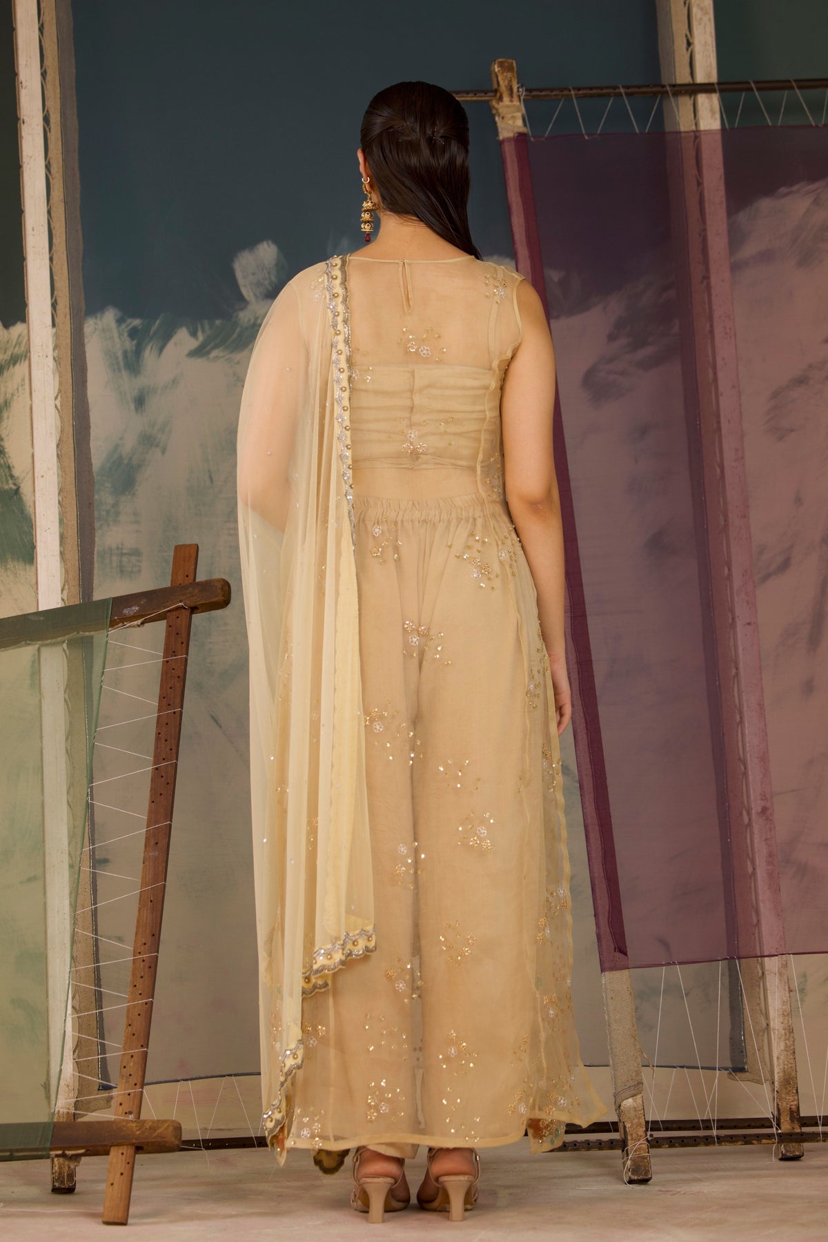 Beige Organza Kurta Set