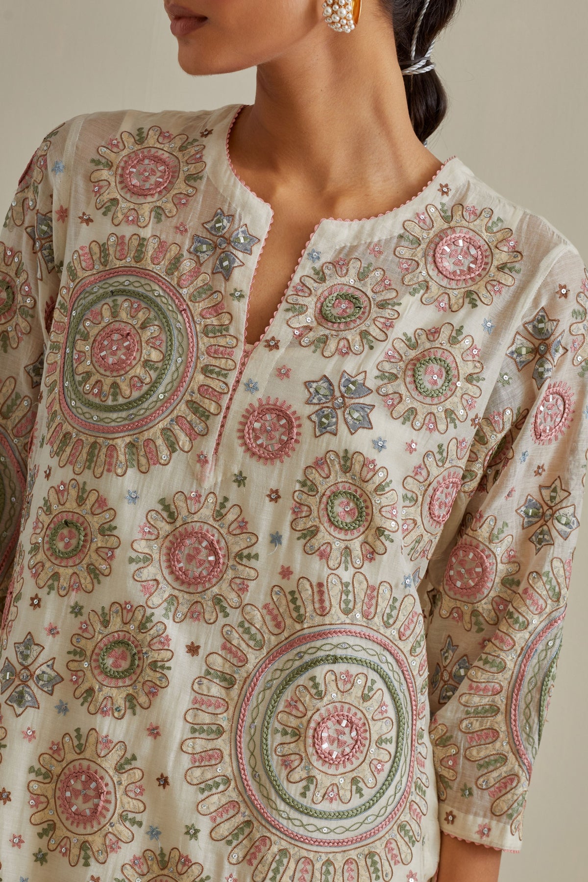 Pink and Off White Kurta Set