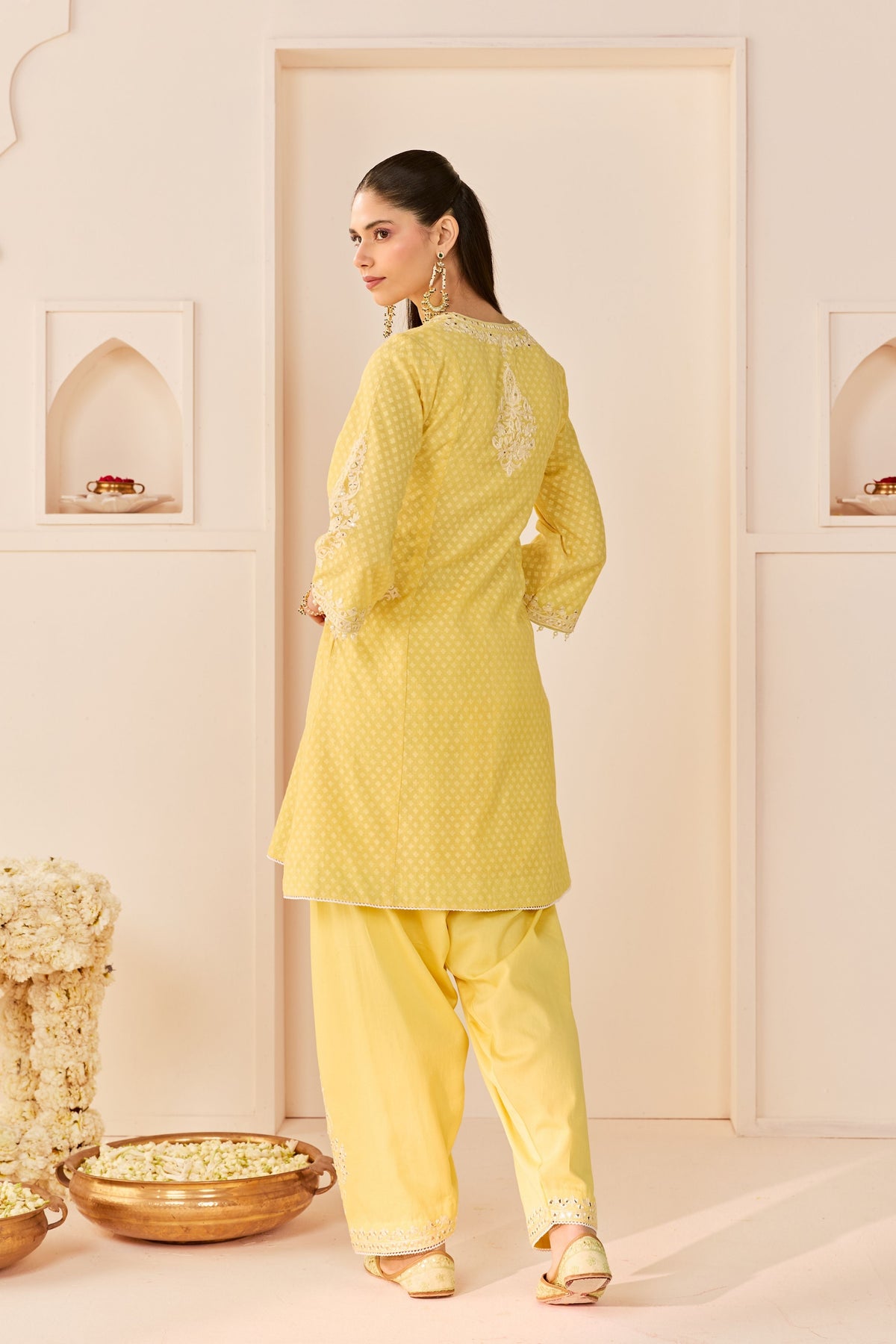 Reem Lemon Yellow Short Choga Set