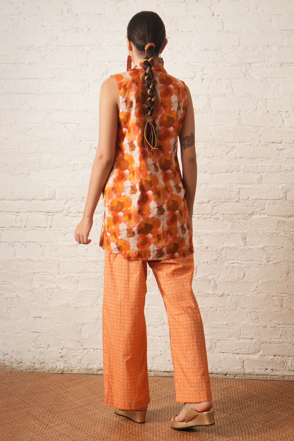 Rust Printed Jacket Set